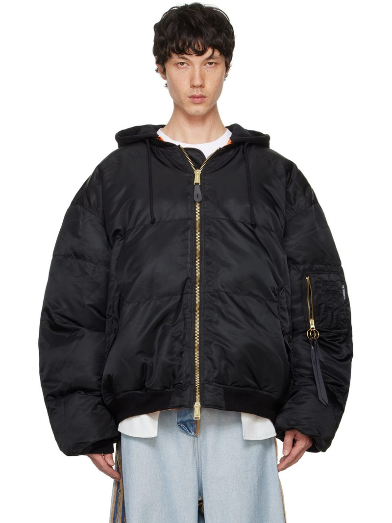 Black Quilted Hooded Reversible Bomber Jacket 1