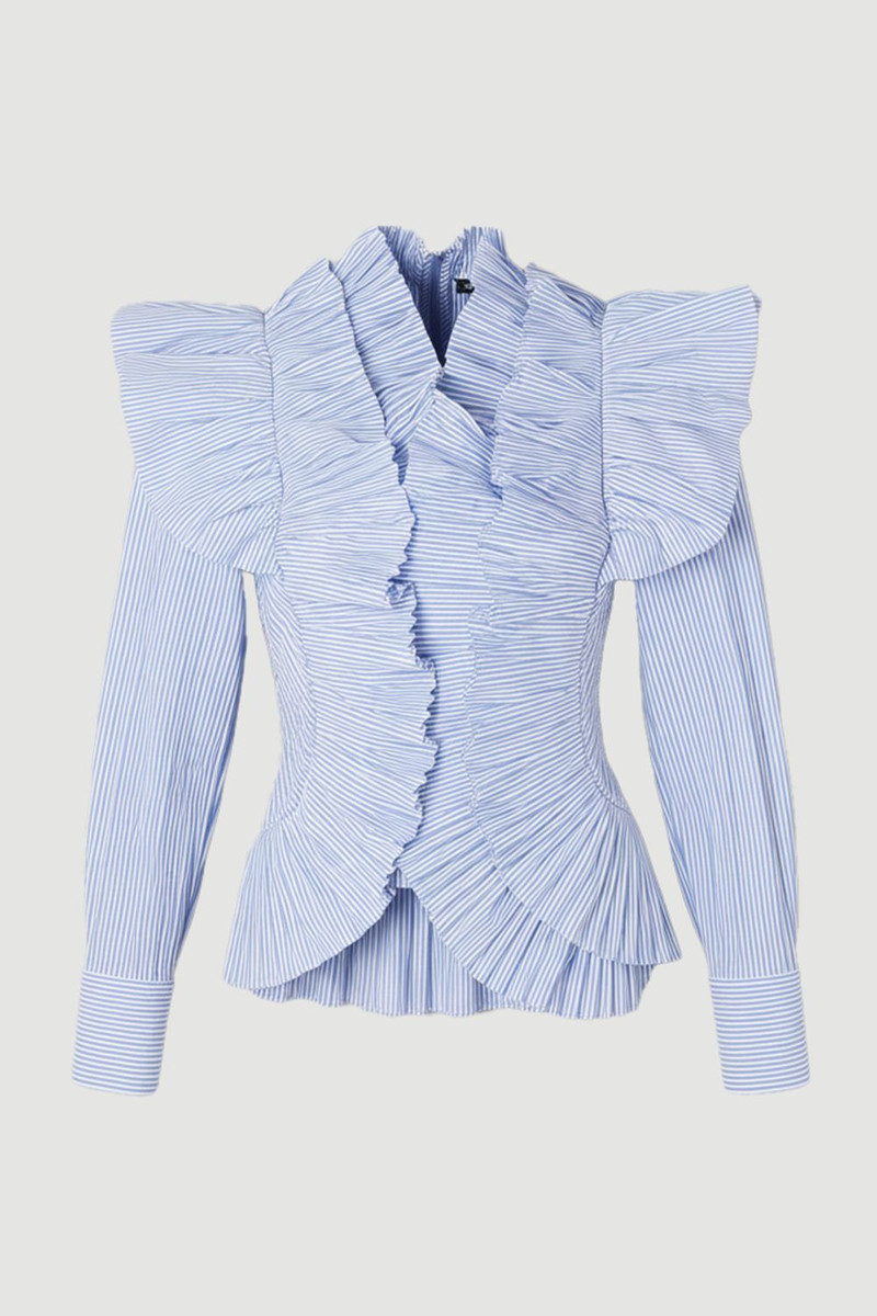Stripe Pleated Ruffle Sleeve Woven Top 4