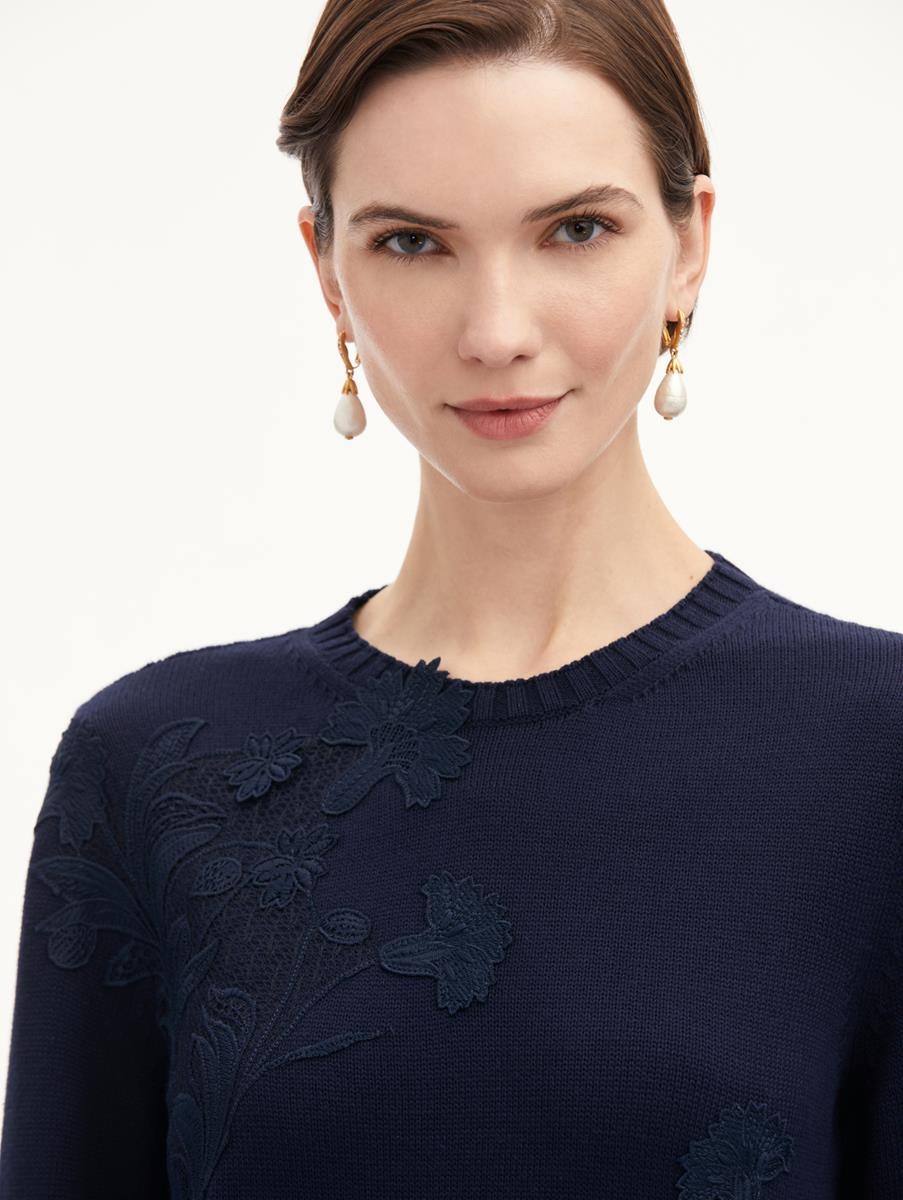 FLORAL GUIPURE INSET PULLOVER - 5