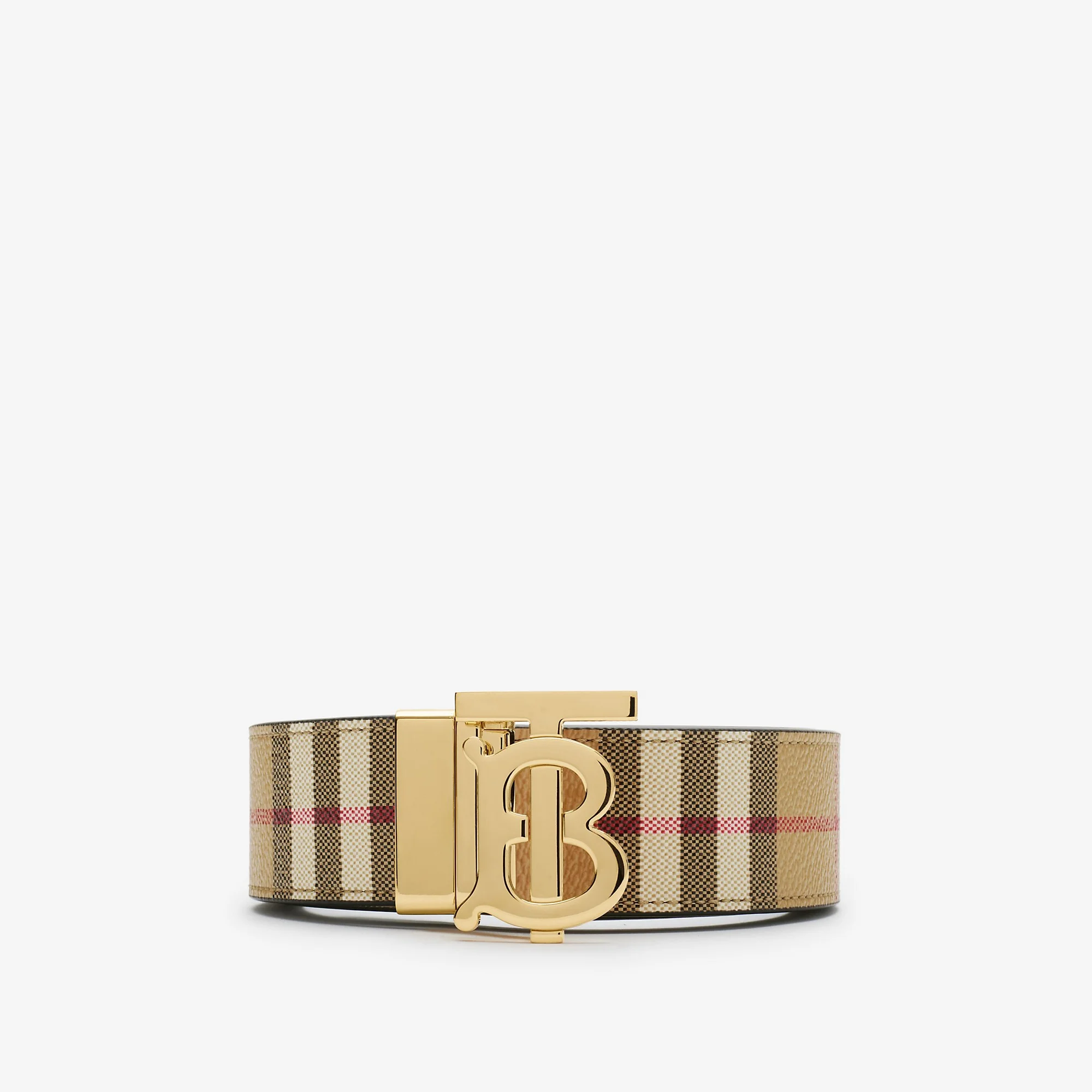 Check and Leather Reversible TB Belt - 1