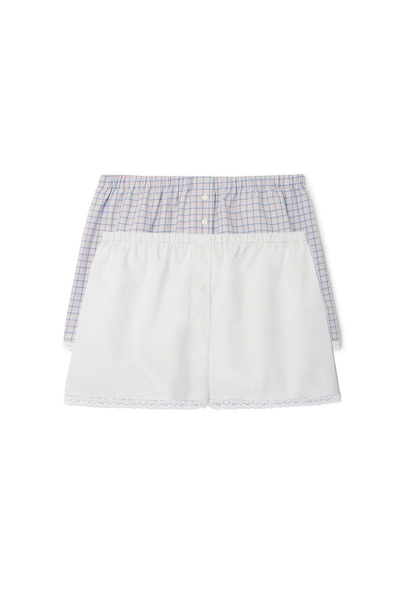 The Boxer 2-Pack: Cotton Poplin White & Blue Check 1