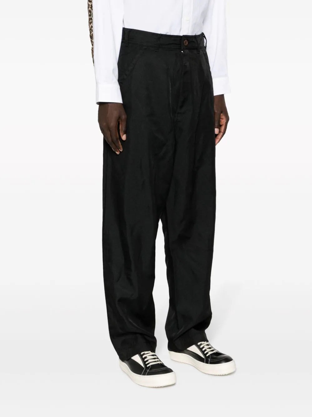 HIGH-WAISTED TWILL DROP-CROTCH TROUSERS - 4