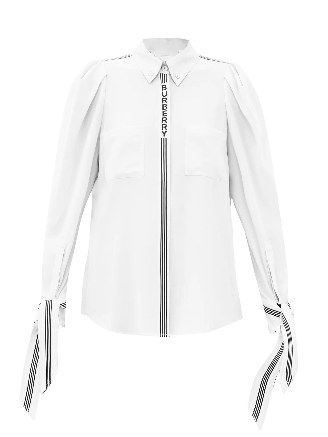 Mollie striped logo-placket silk blouse - 1