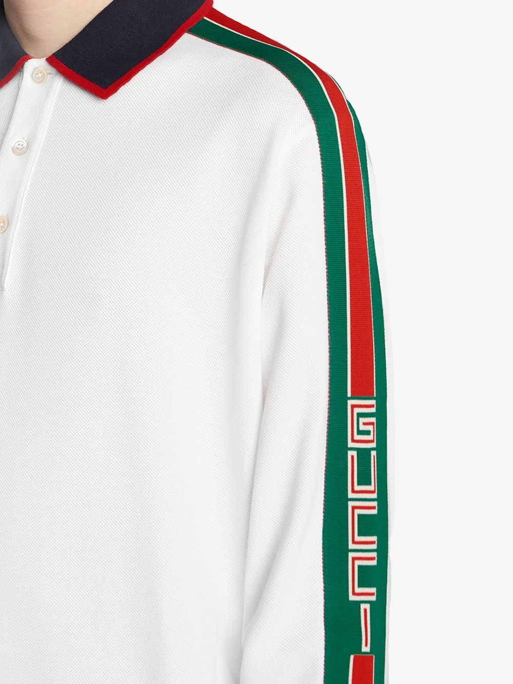 Cotton polo with Gucci stripe white - 5