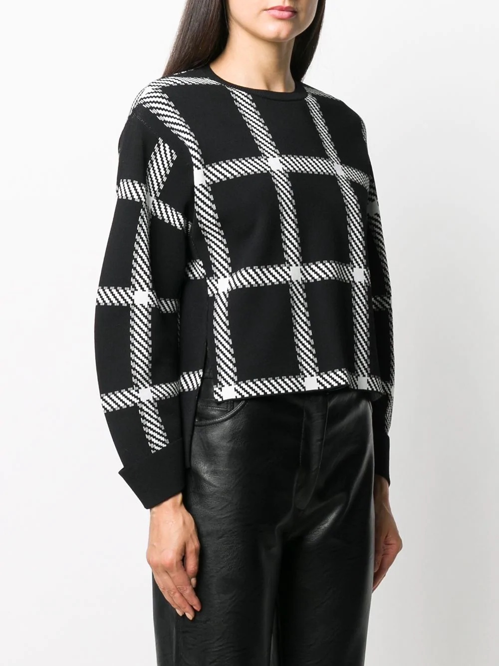   windowpane check print sweatshirt   - 3