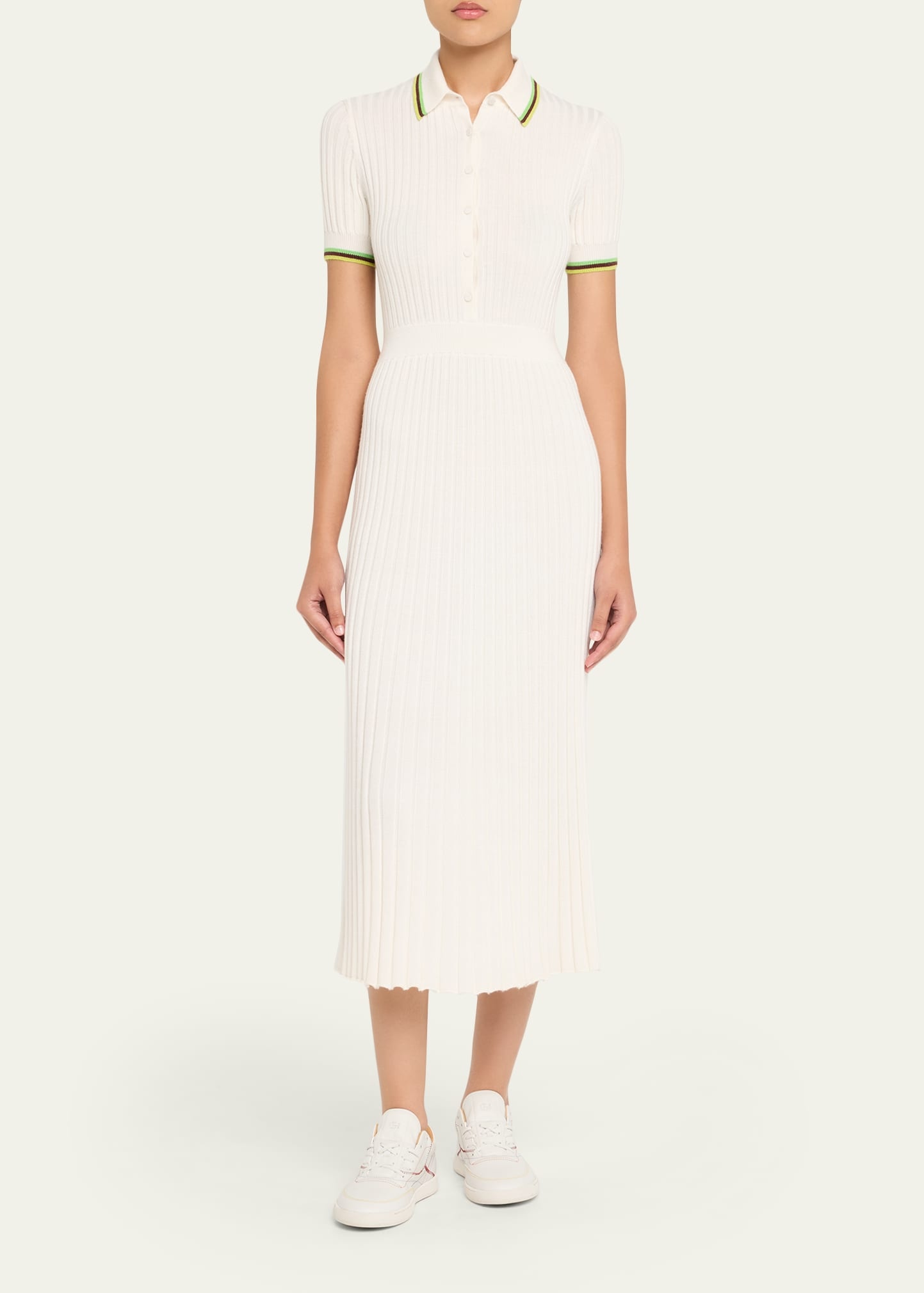 Eyot Short-Sleeve Rib Midi Polo Dress - 2