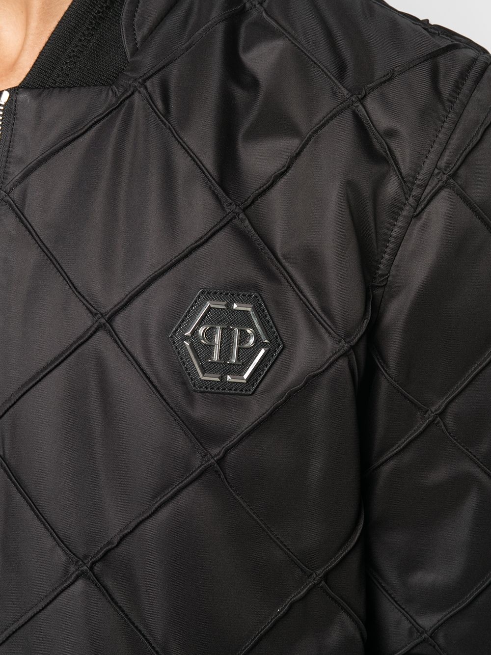 logo-plaque quilted bomber jacket - 5