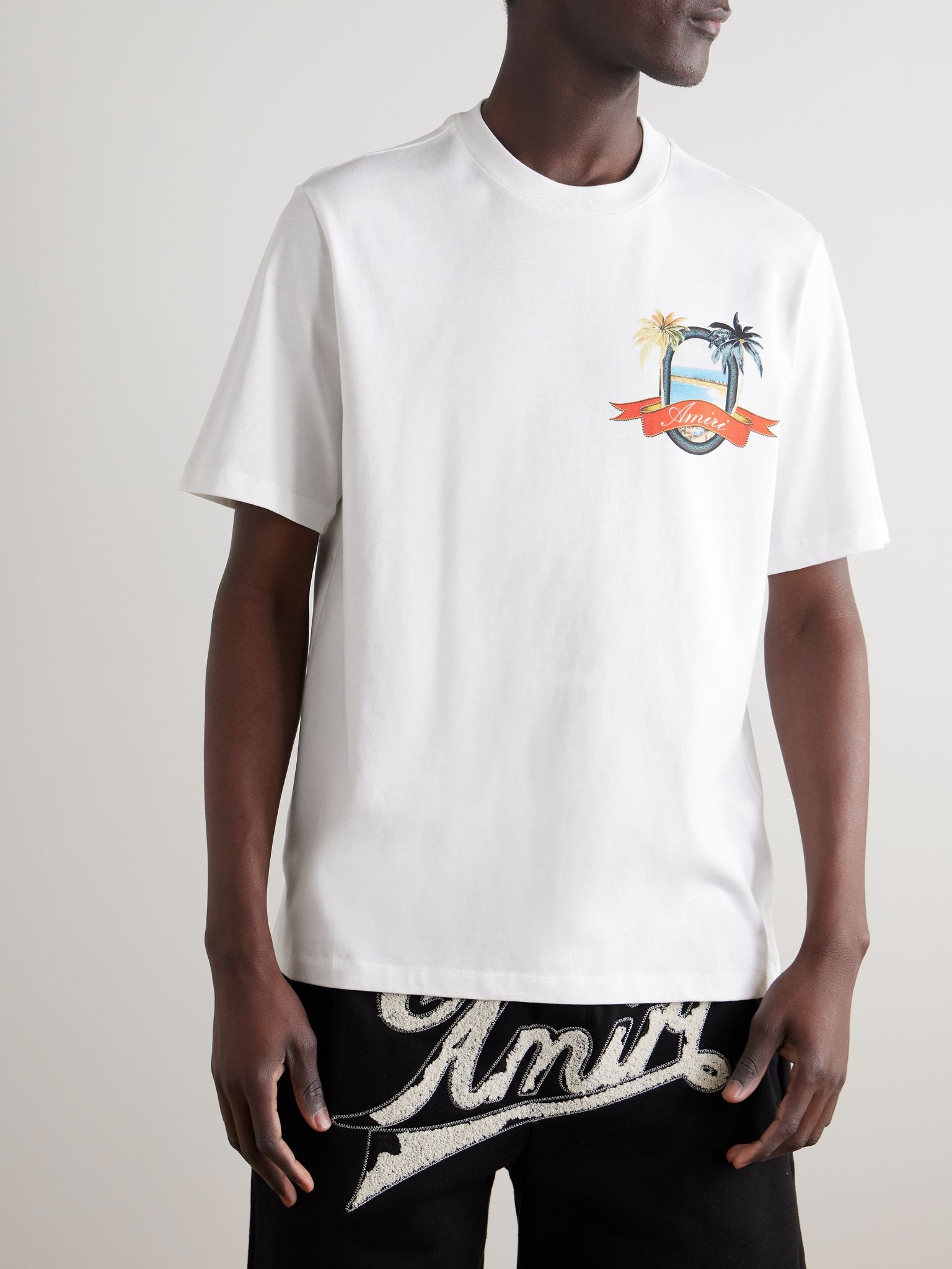 MA Paradise Logo-Print Cotton-Jersey T-Shirt Ivory - 3