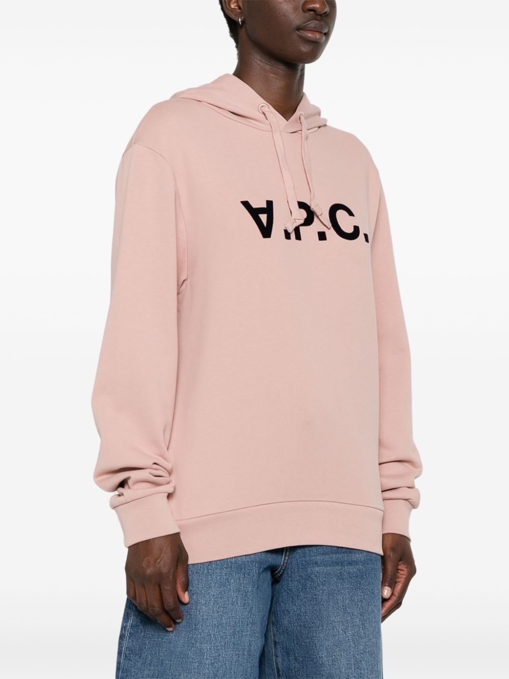 flocked-logo cotton hoodie - 3