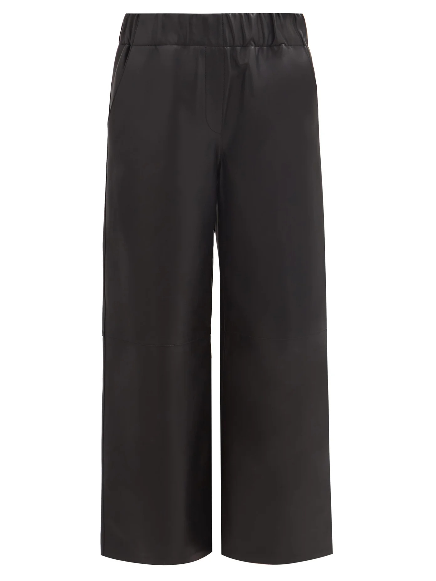 Elasticated leather wide-leg trousers - 1