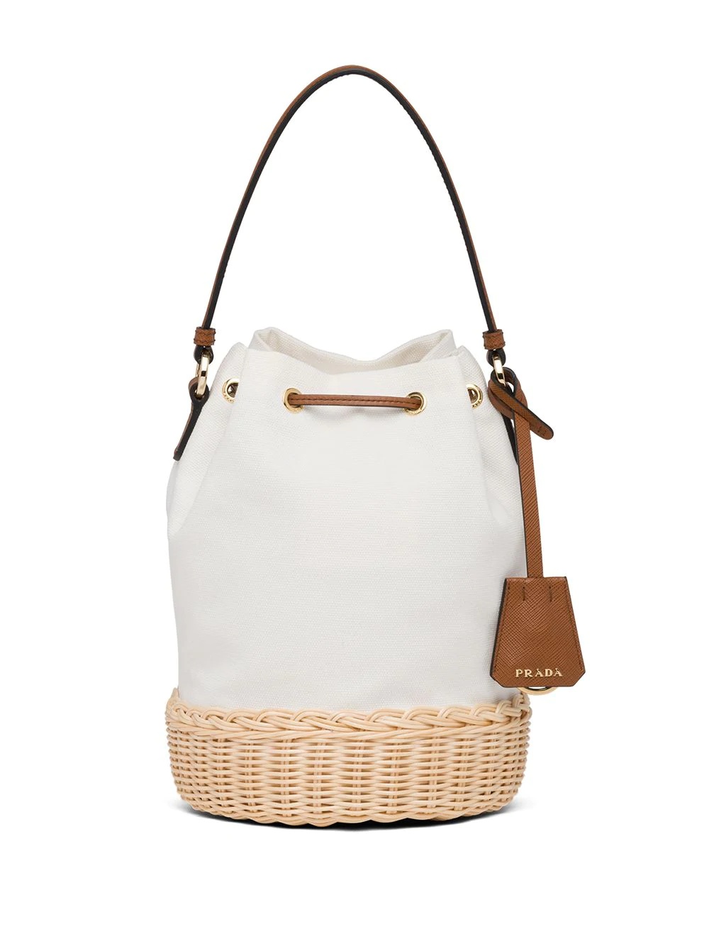 Small logo plaque wicker bucket bag - 3