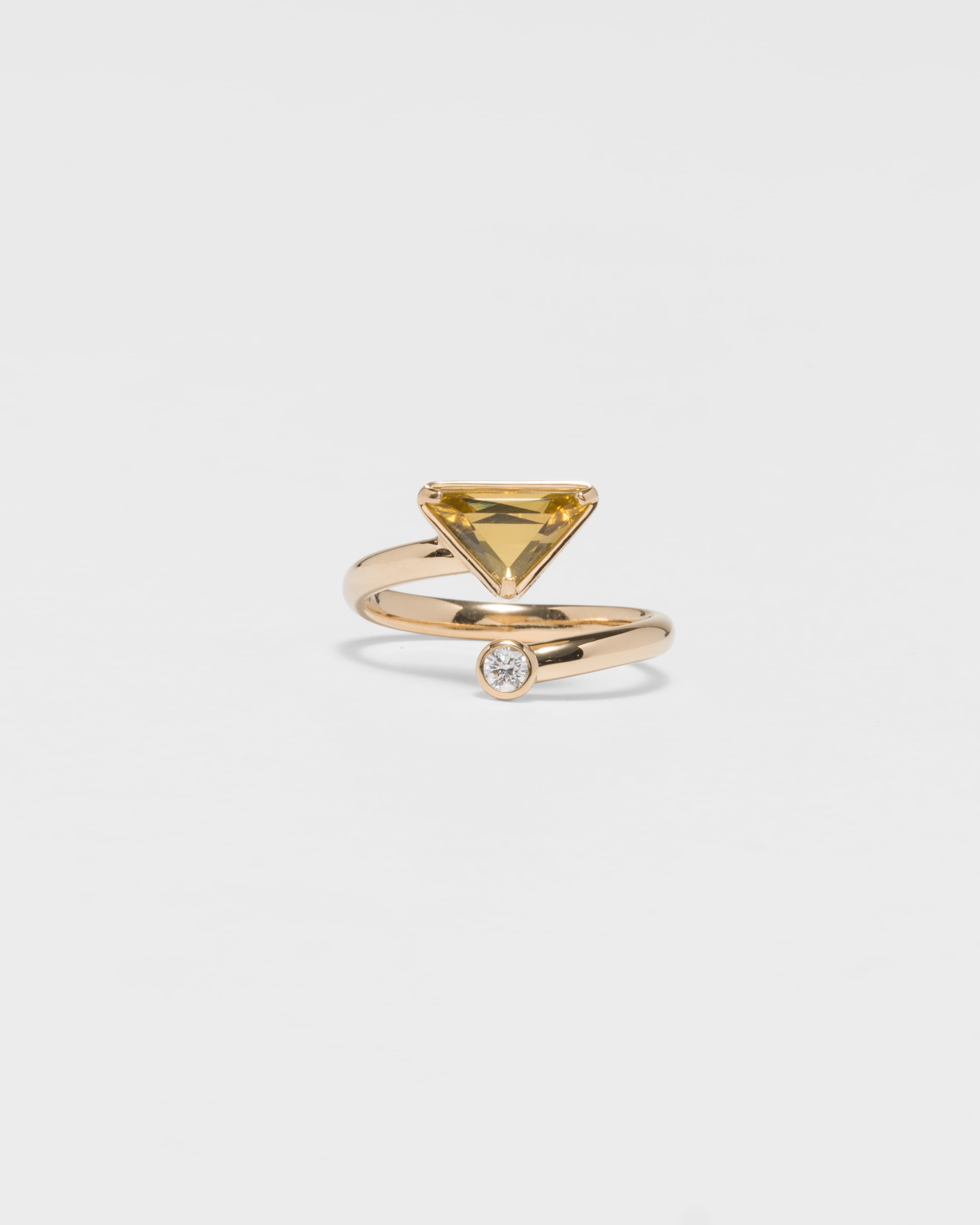 Eternal Gold contrarié ring in yellow gold with diamond and green quartz - 1