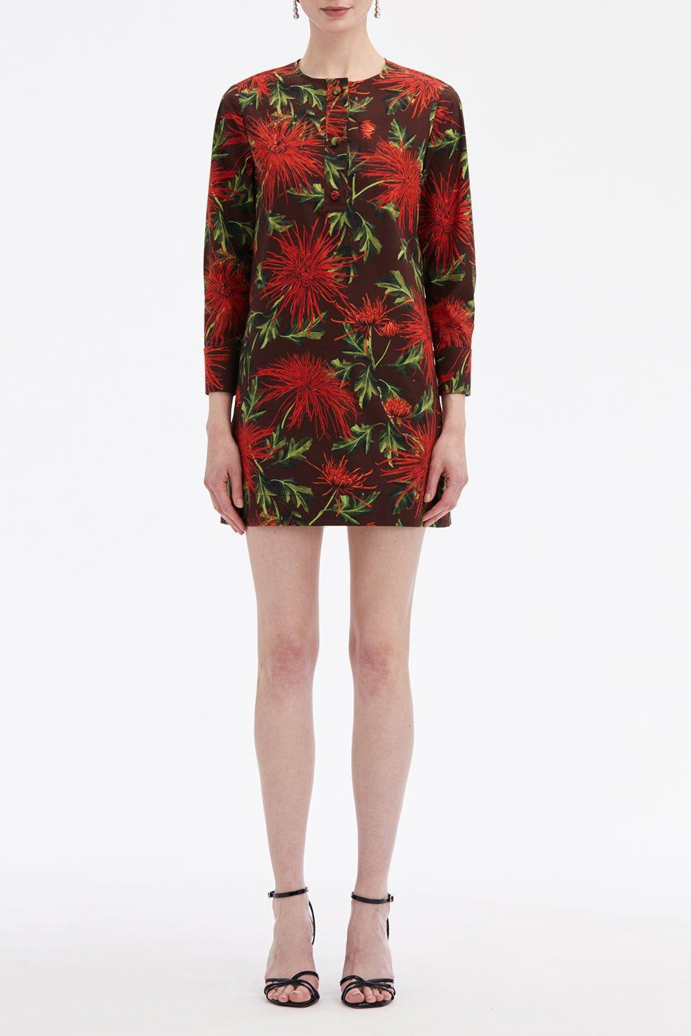Three Quarter Sleeve Button Shift Dress - 2