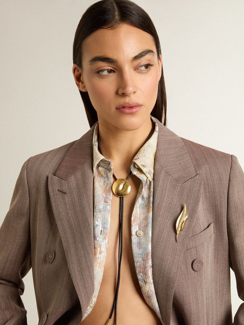 Black leather necklace with gold circular detail 3