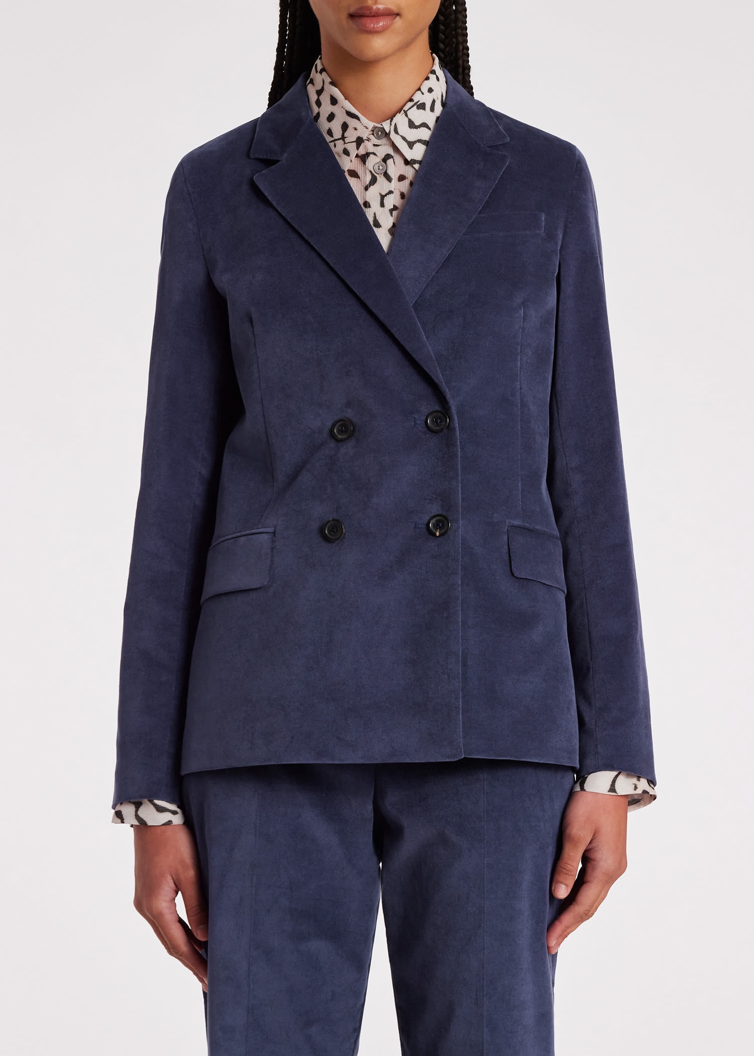Indigo Velvet Double-Breasted Blazer - 5