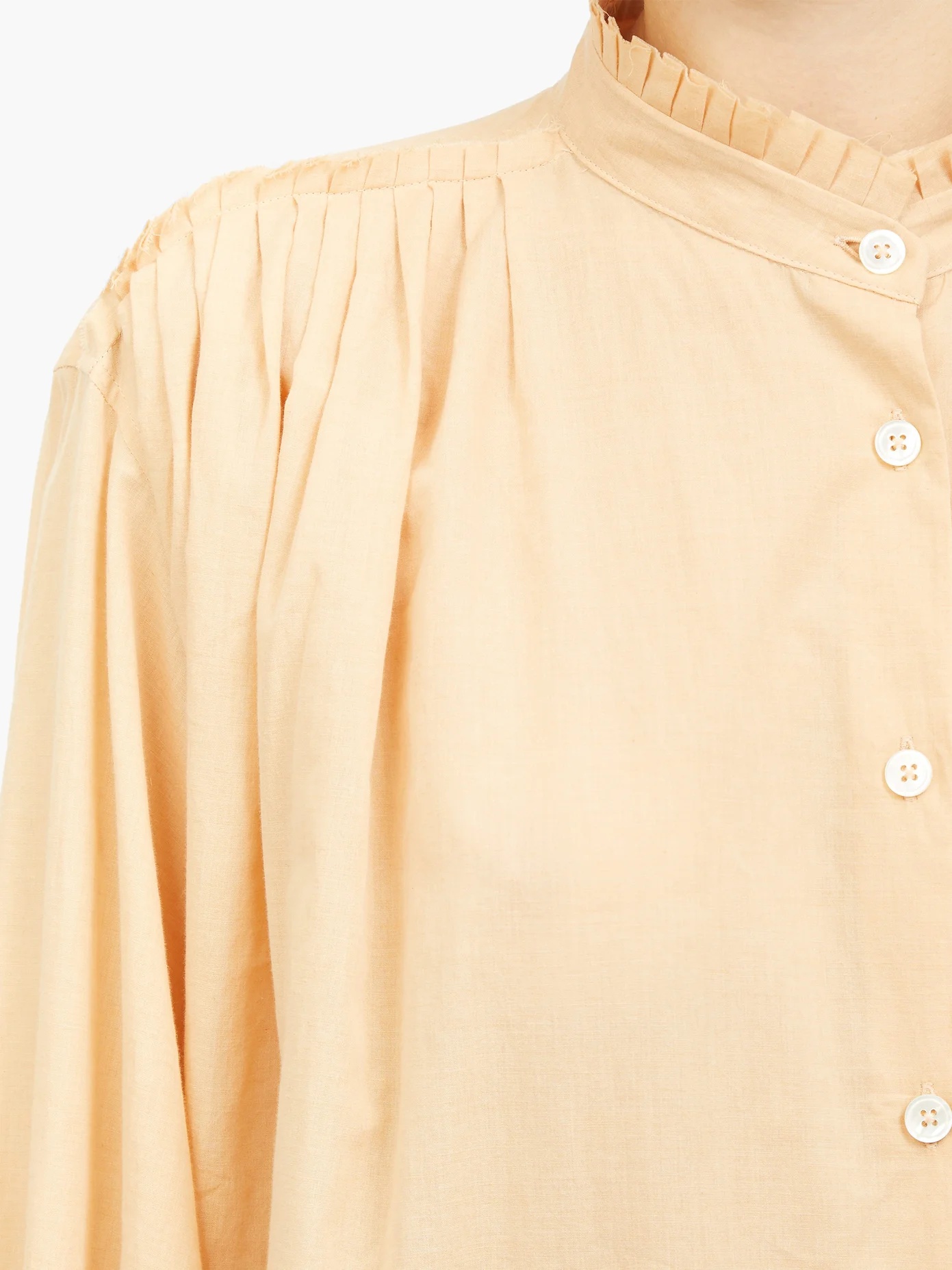 Oversized frilled neck cotton-blend shirt - 3