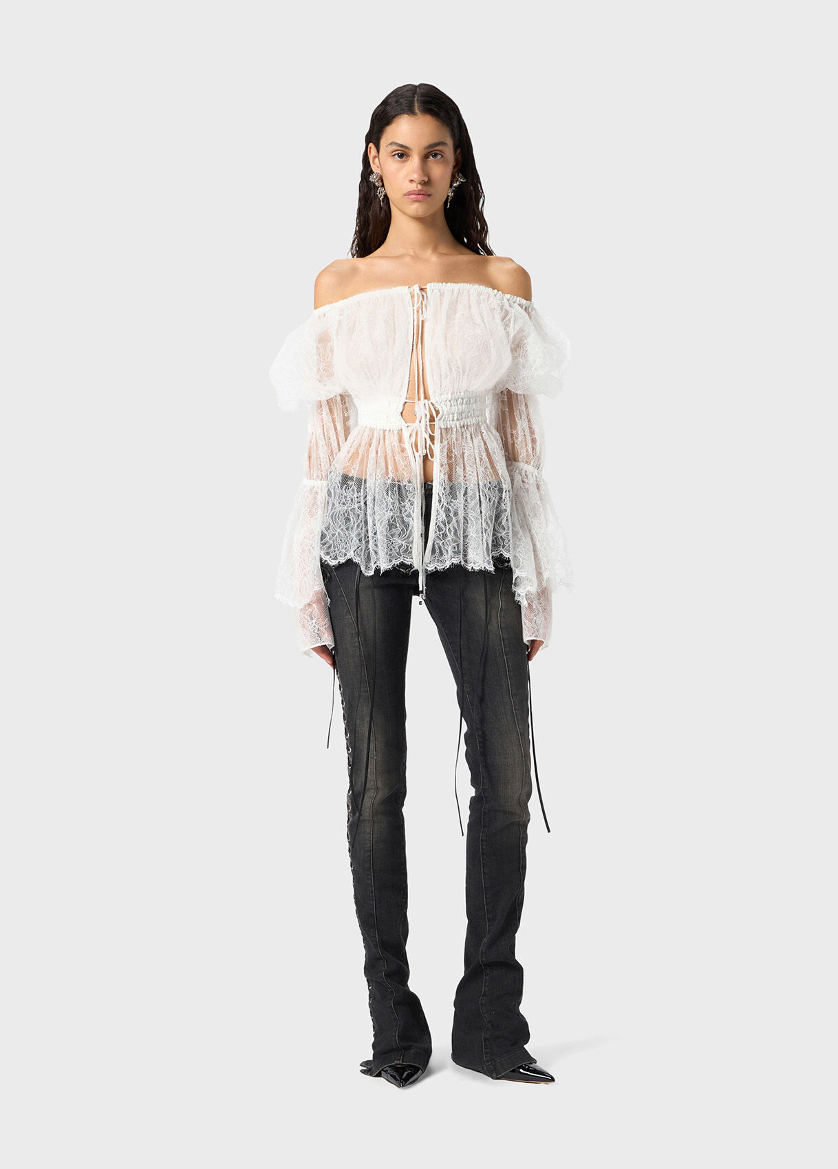 SLIM FIT JEANS WITH EYELETS AND LACES - 5