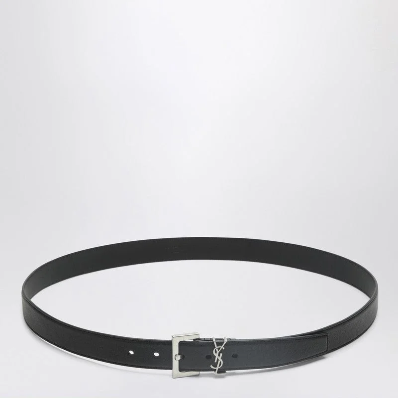 Saint Laurent Cassandre Black Leather Belt Men - 1