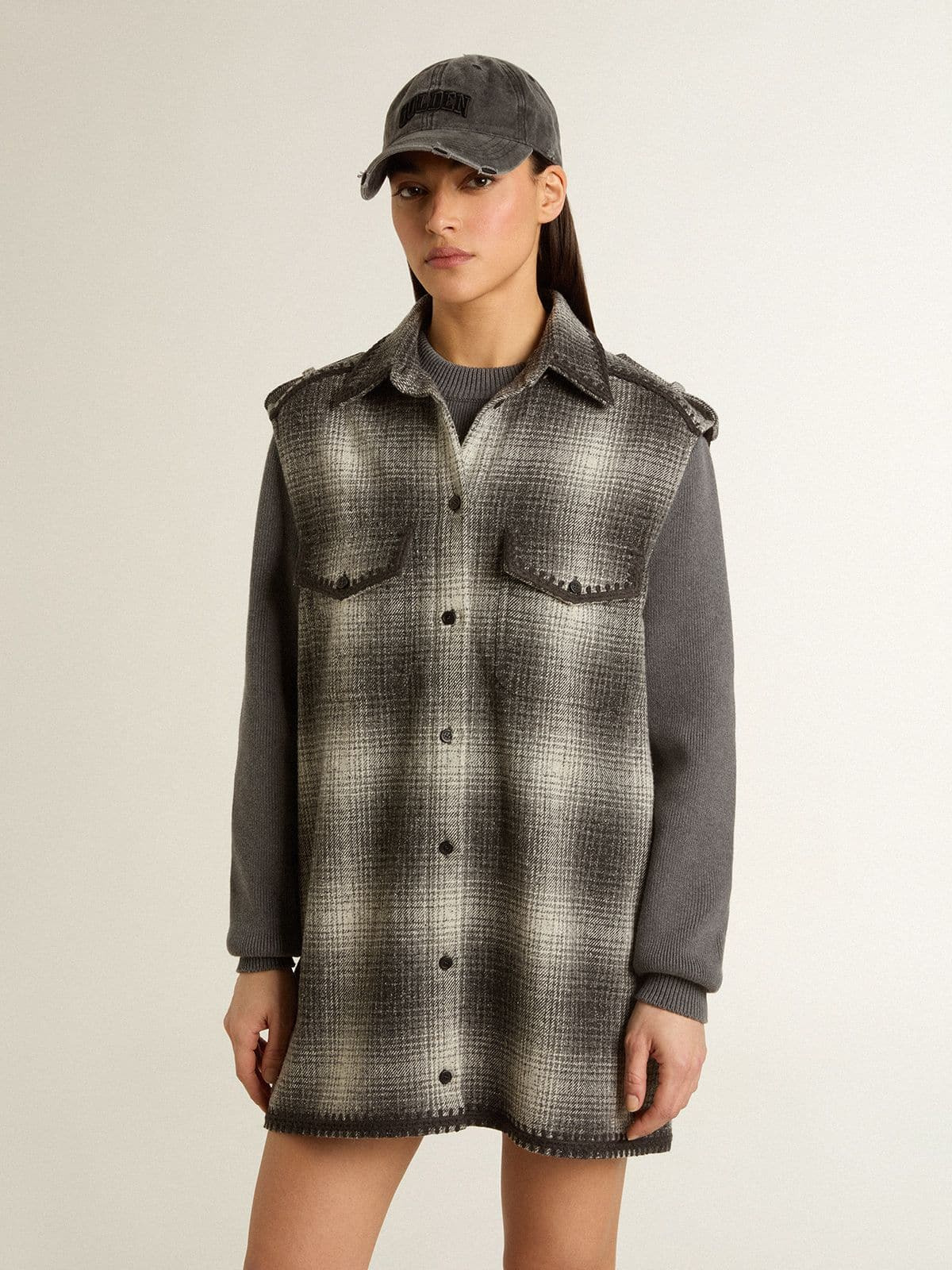 Women's dark gray wool-blend shirt dress - 2
