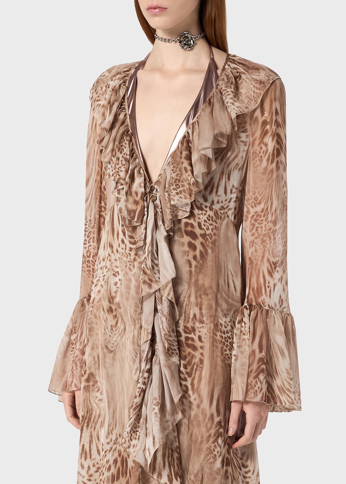 PRINTED CHIFFON LONG DRESS - 5