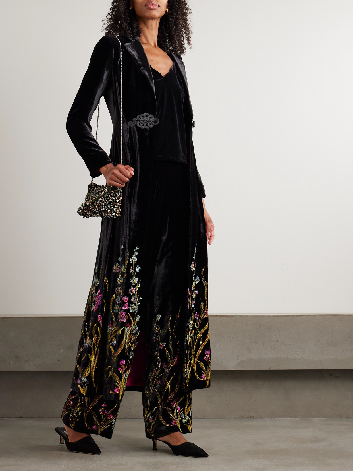 Platino Embroidered Velvet Coat - 2
