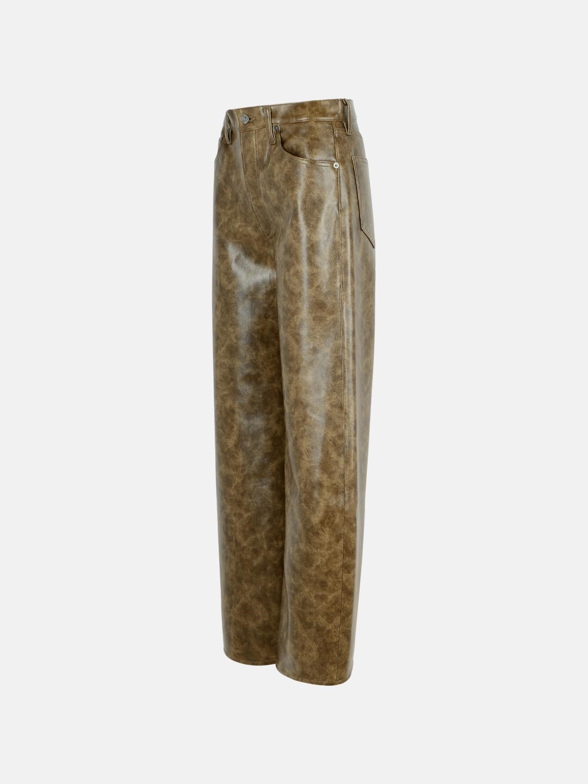 BROWN RECYCLED LEATHER BLEND TROUSERS - 2