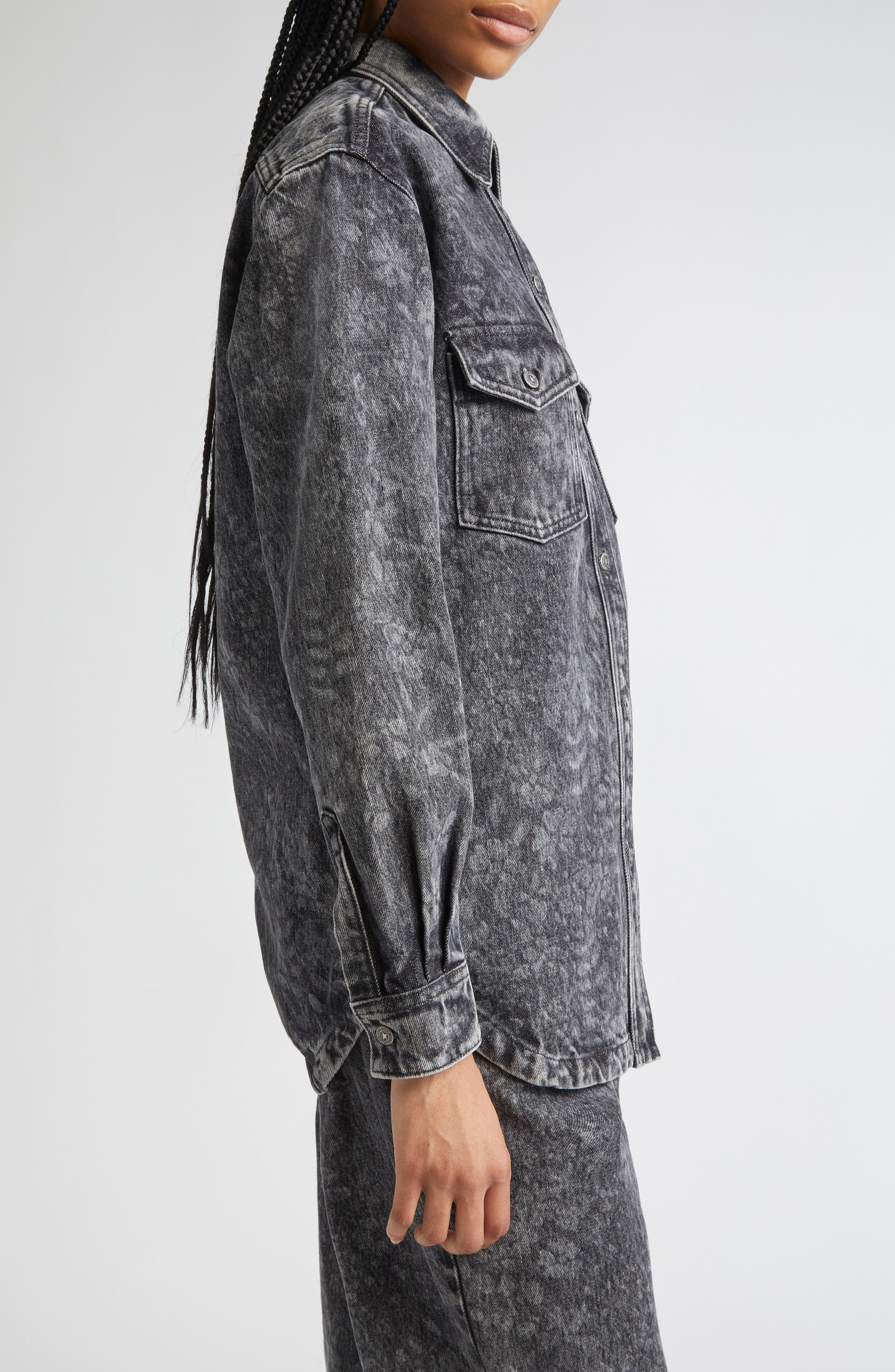 Golden Goose Journey Ollie Boyfriend Denim Button-Up Shirt in Black Marble at Nordstrom - 4
