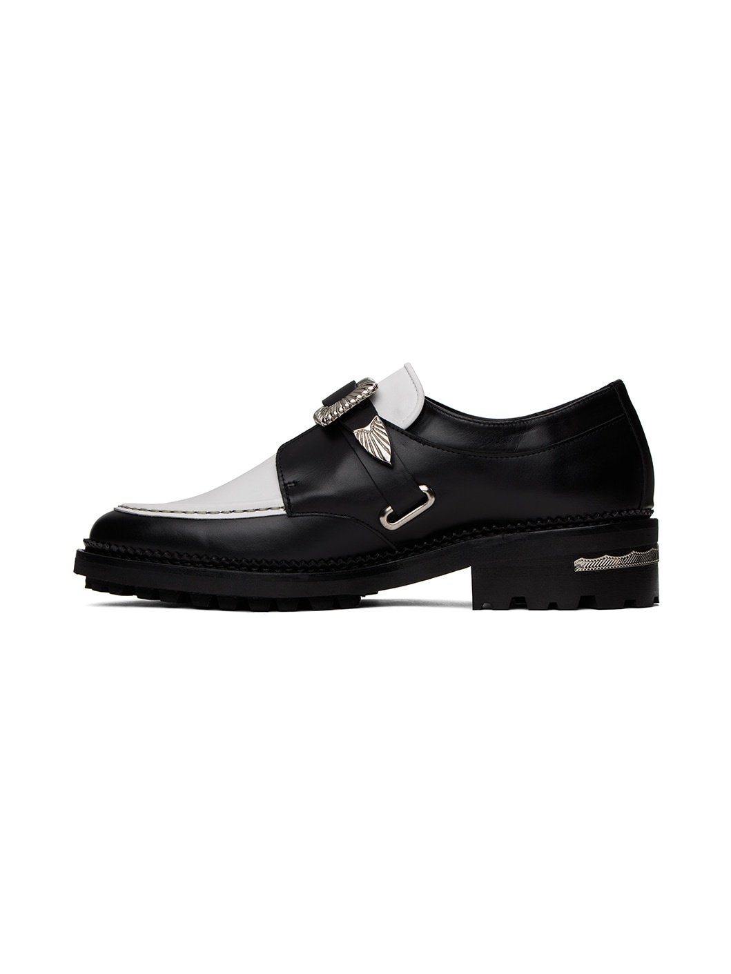 SSENSE Exclusive Black & White Hard Leather Monkstraps - 3