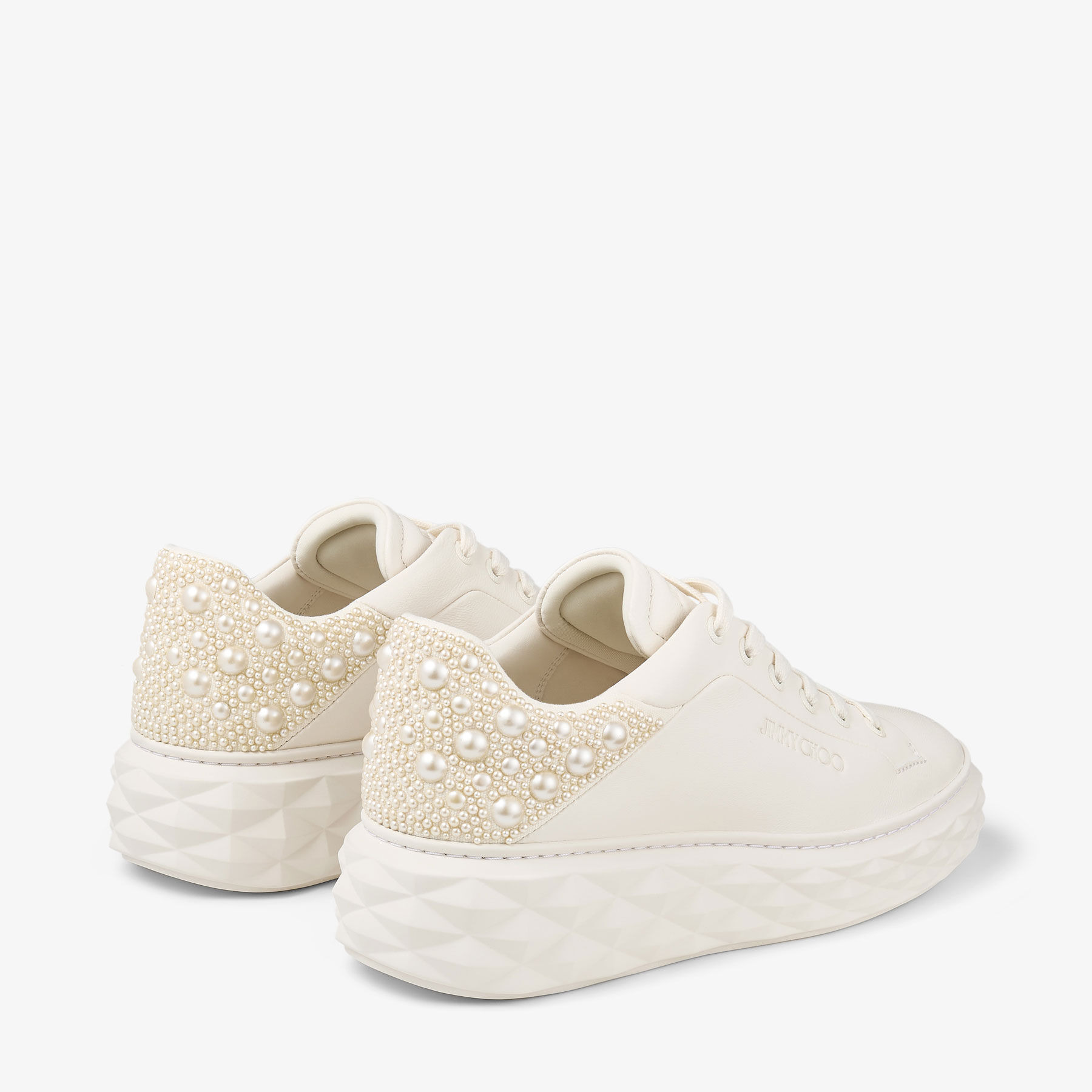 Diamond Maxi/F II
Latte Nappa Leather Pearl Trainers - 7
