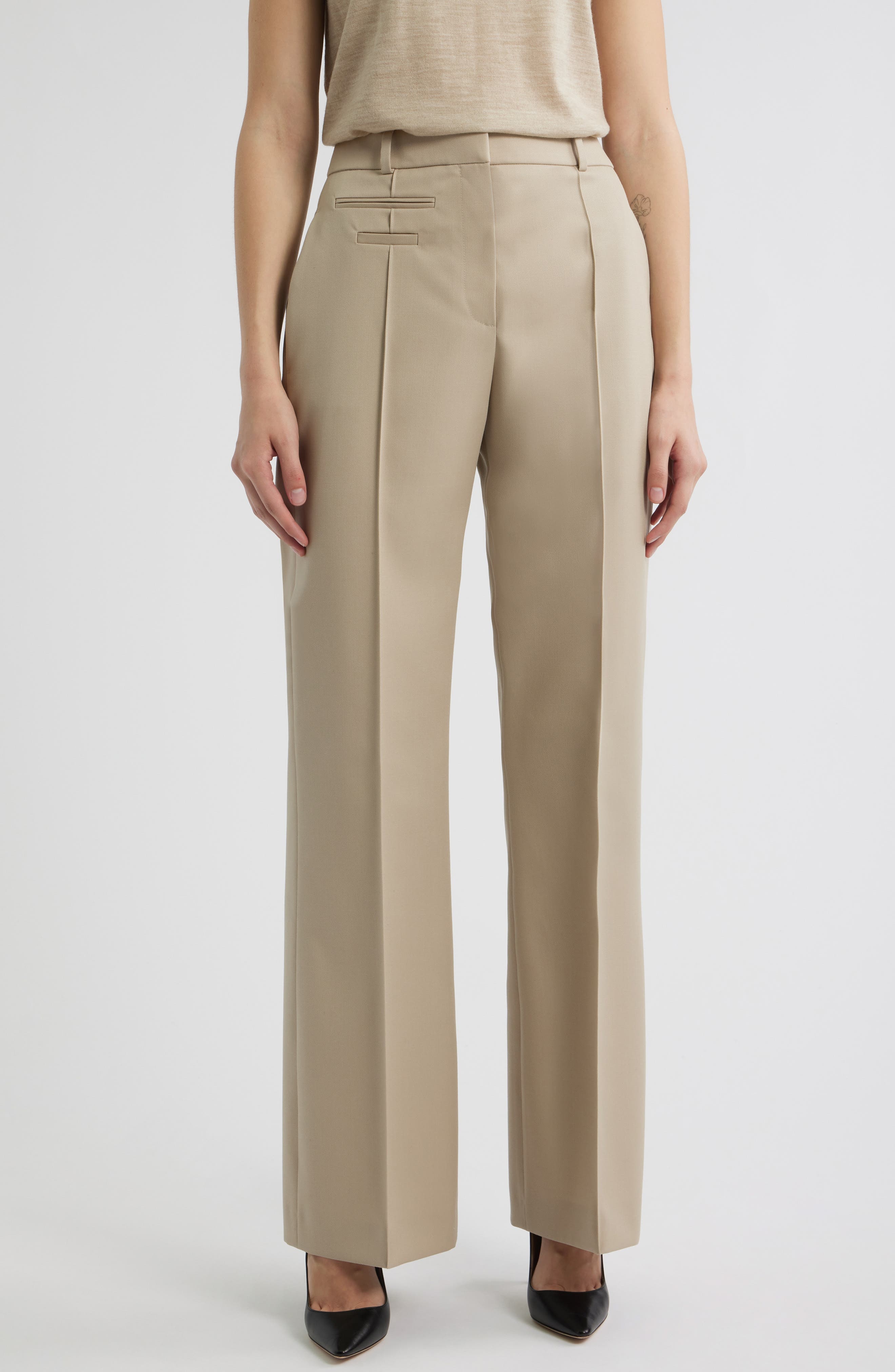 BOSS Talima Wool Wide Leg Pants in Pumice at Nordstrom - 1
