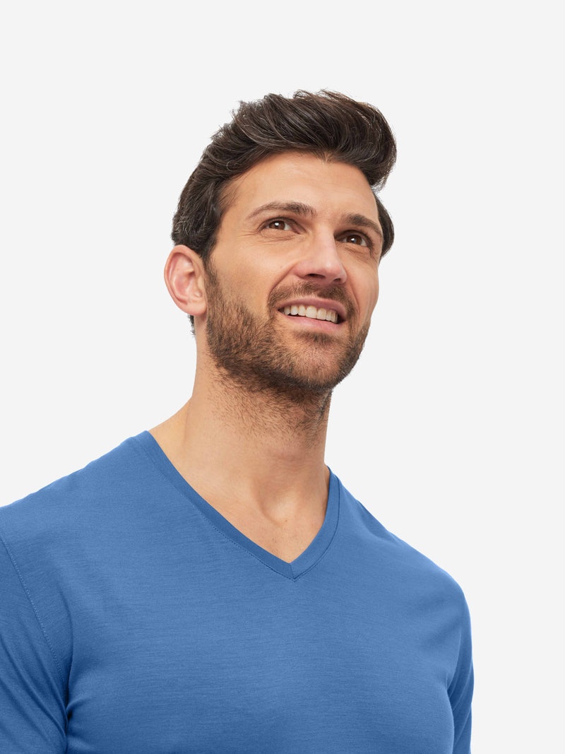 Men's V-Neck T-Shirt Basel 13 Micro Modal Stretch Blue - 5