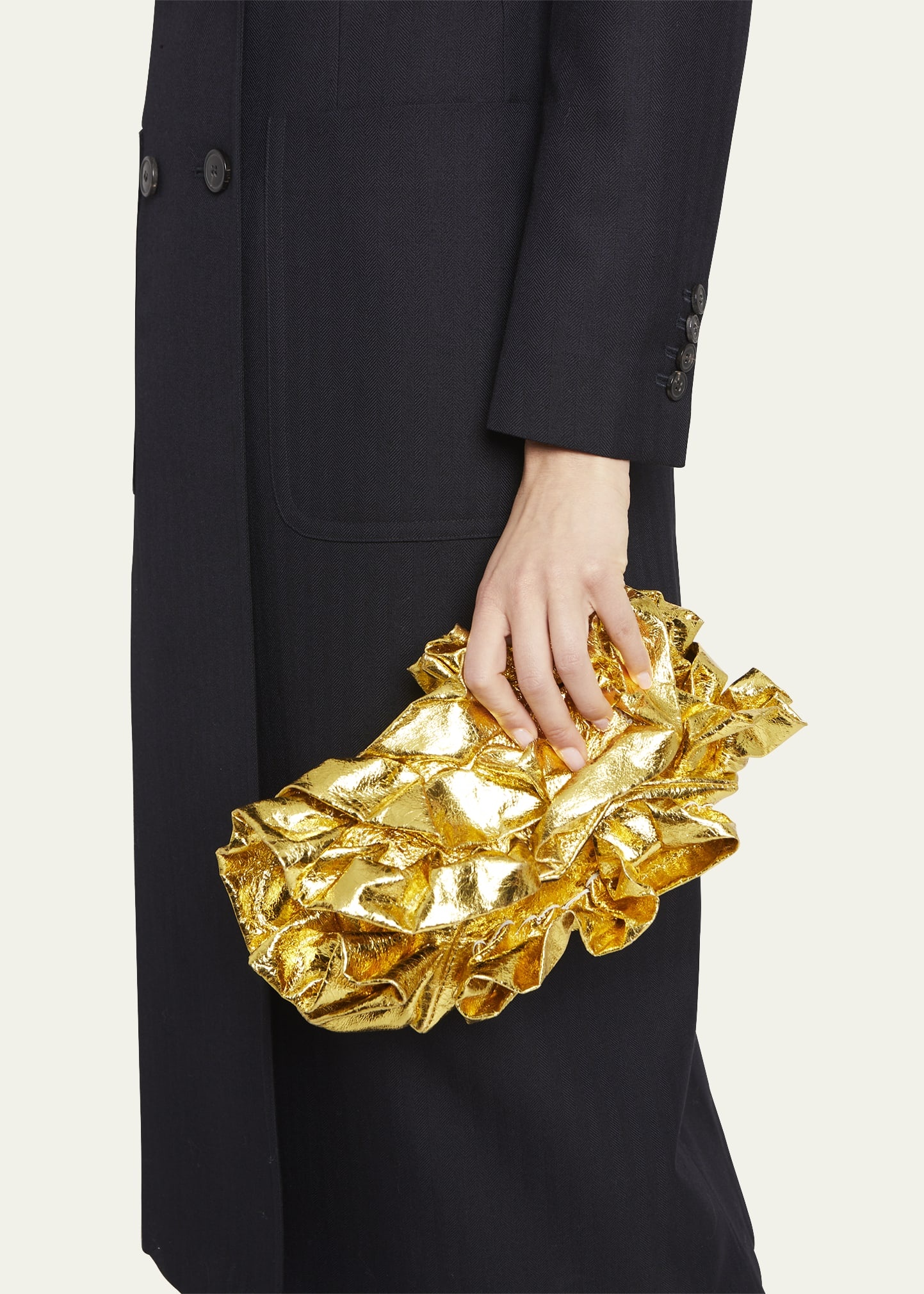 Metallic Ruffle Clutch Bag - 2