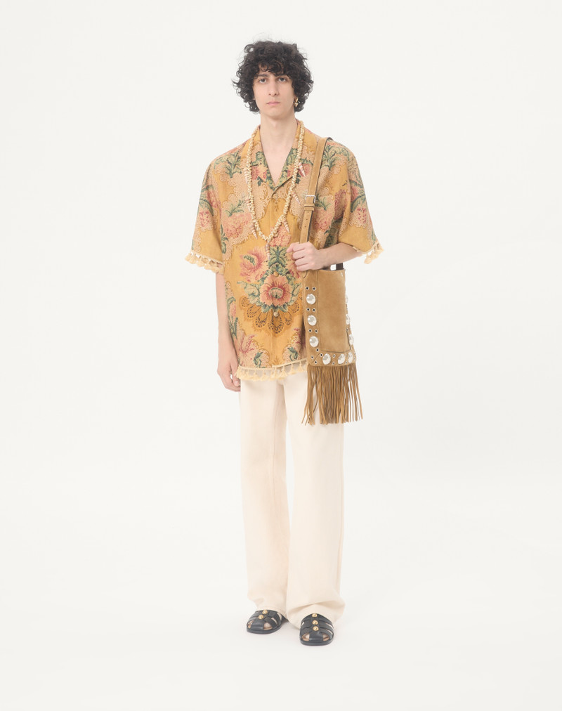 Valentino VALENTINO LINEN BOWLING SHIRT WITH APRES L'HIVER PRINT outlook