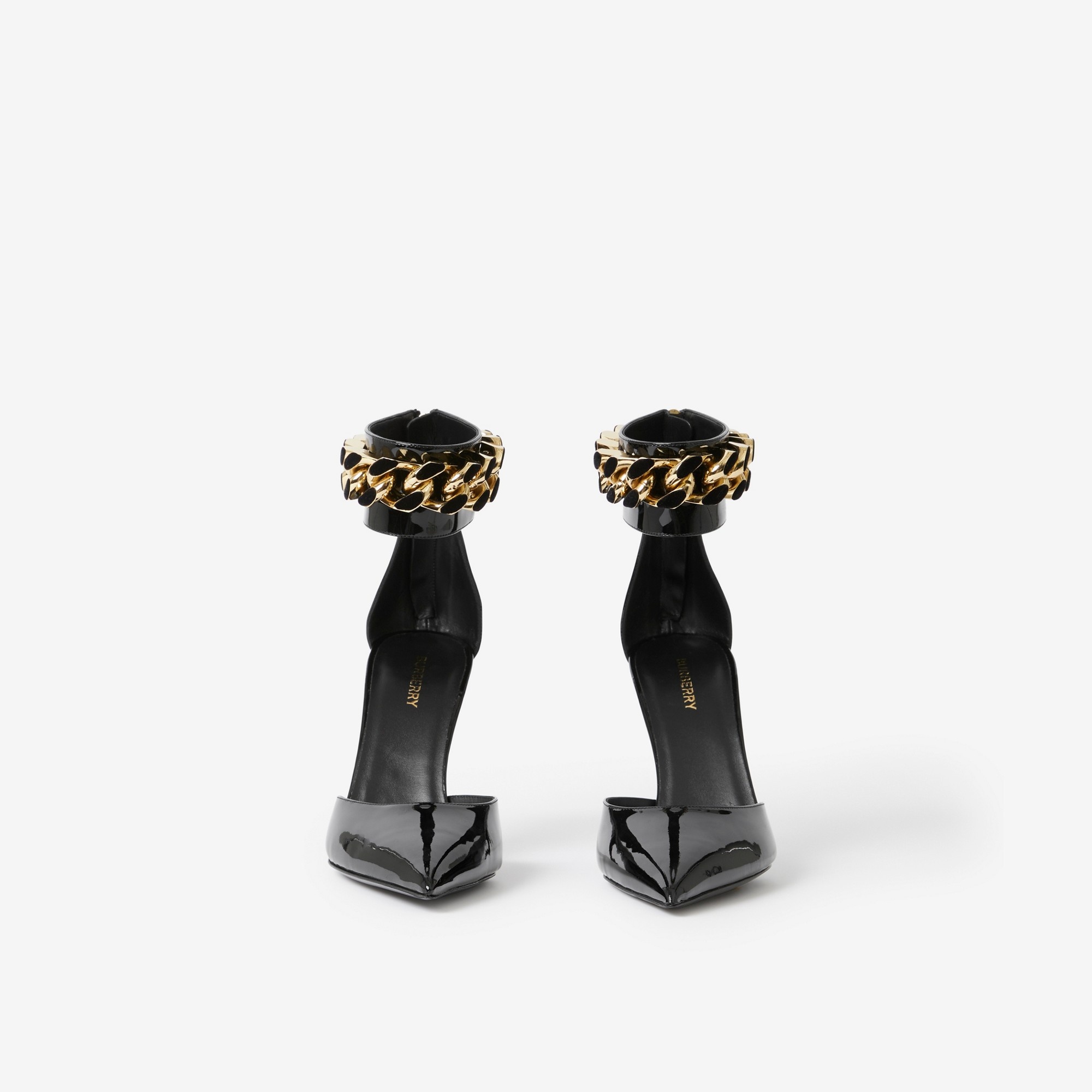 Chain-link Detail Patent Leather Point-toe Pumps - 2