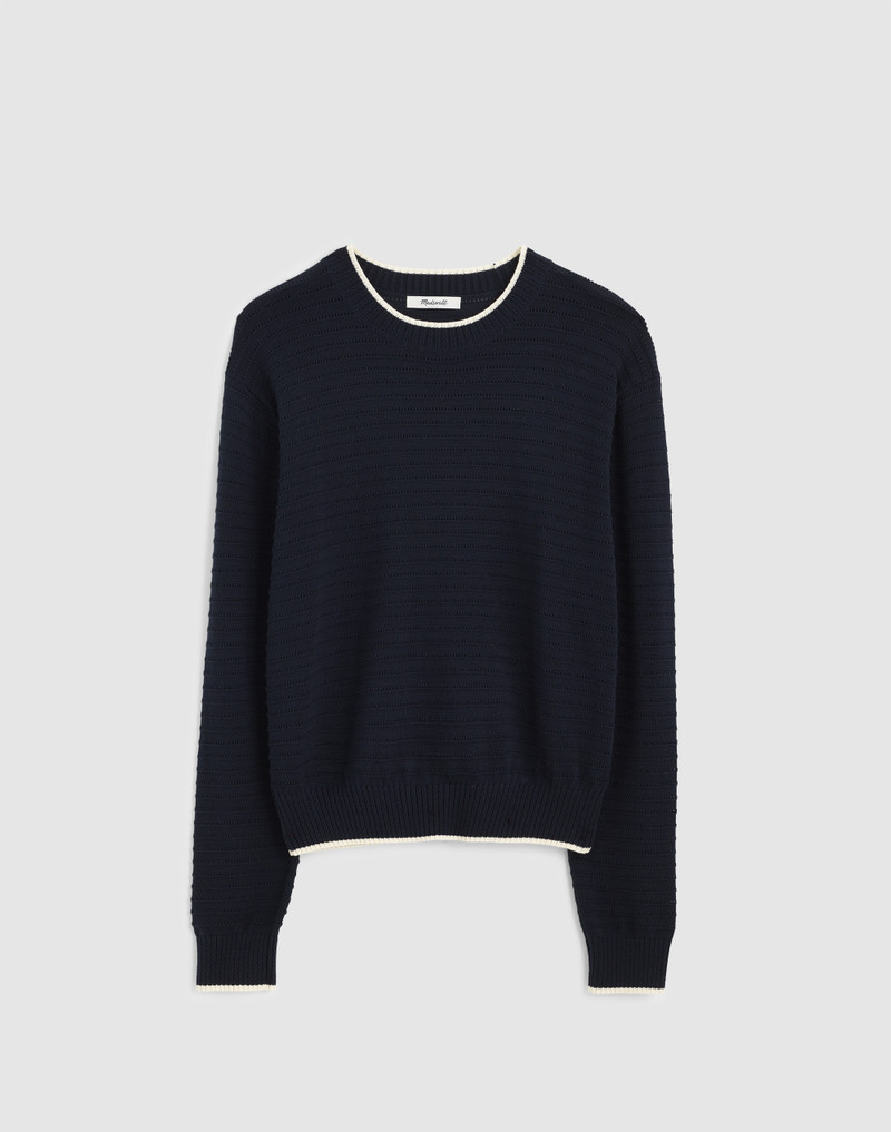 Striped Textured-Stitch Crewneck Sweater in 100% Cotton 1