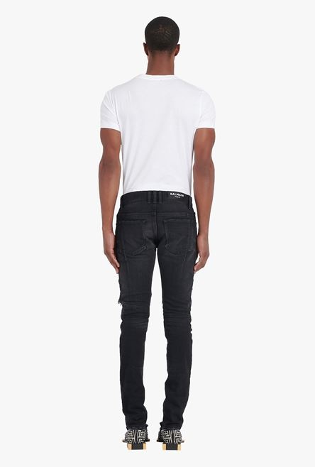 Slim cut ripped black cotton jeans - 1