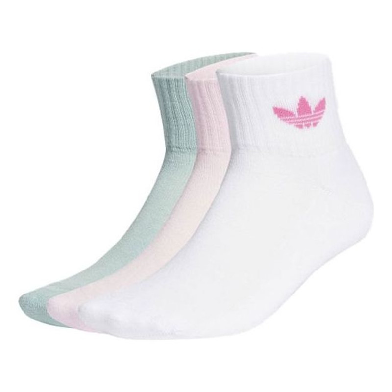adidas originals Unisex Mid Ankle Sports Ribbed Socks 3 Packs White/Green/Pink GN3084 1