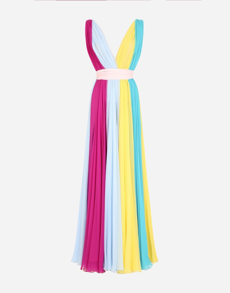 Long multi-colored chiffon dress - 1