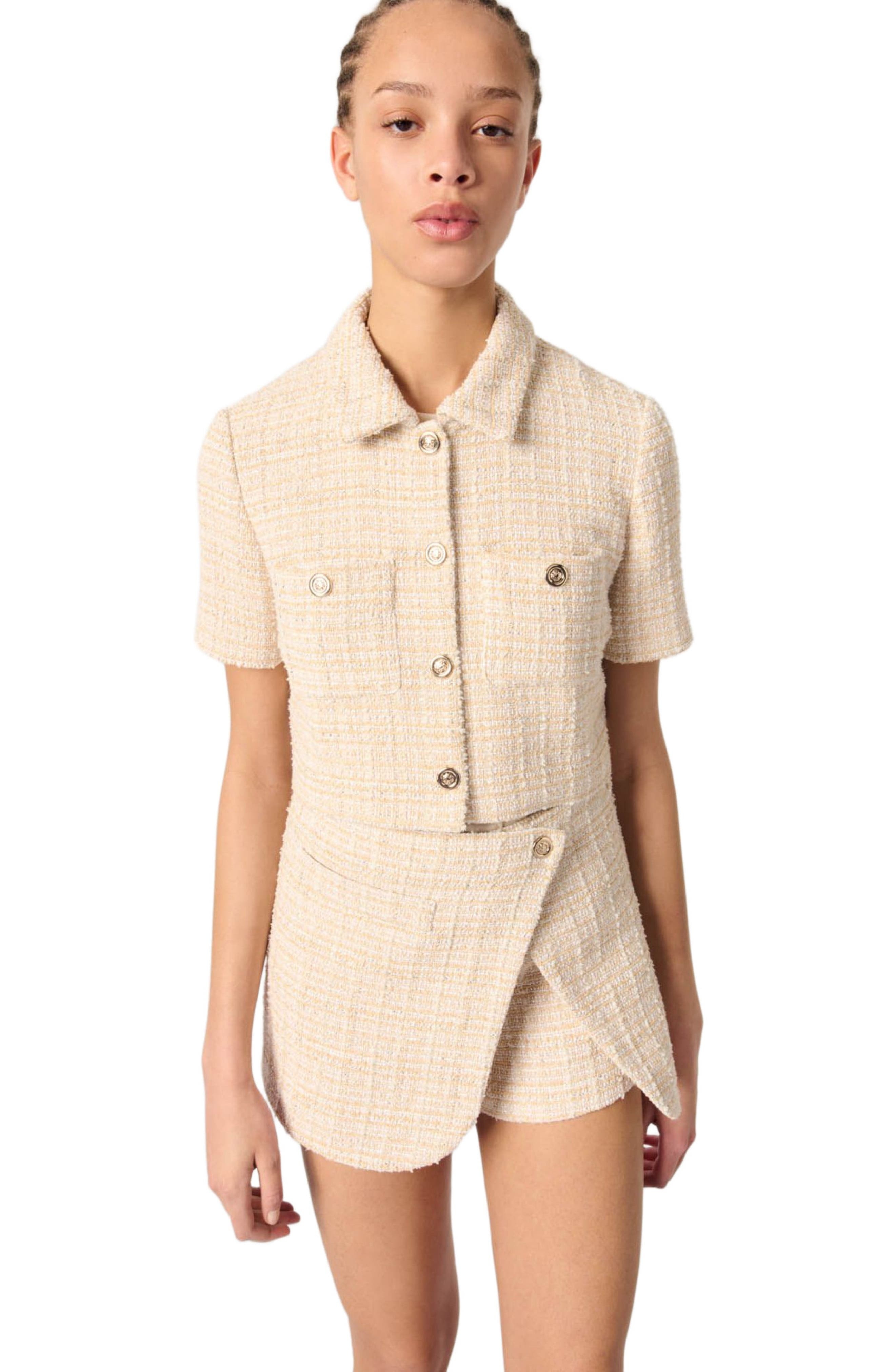 maje Short tweed jacket in Beige at Nordstrom - 5