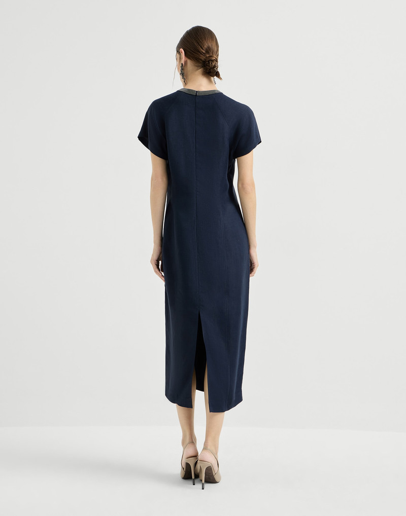 Brunello Cucinelli Viscose and linen fluid twill dress with precious collar outlook