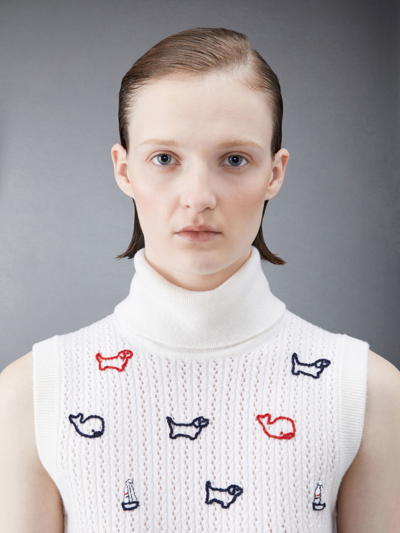 Merino Hand Embroidered Sleeveless Turtleneck 5