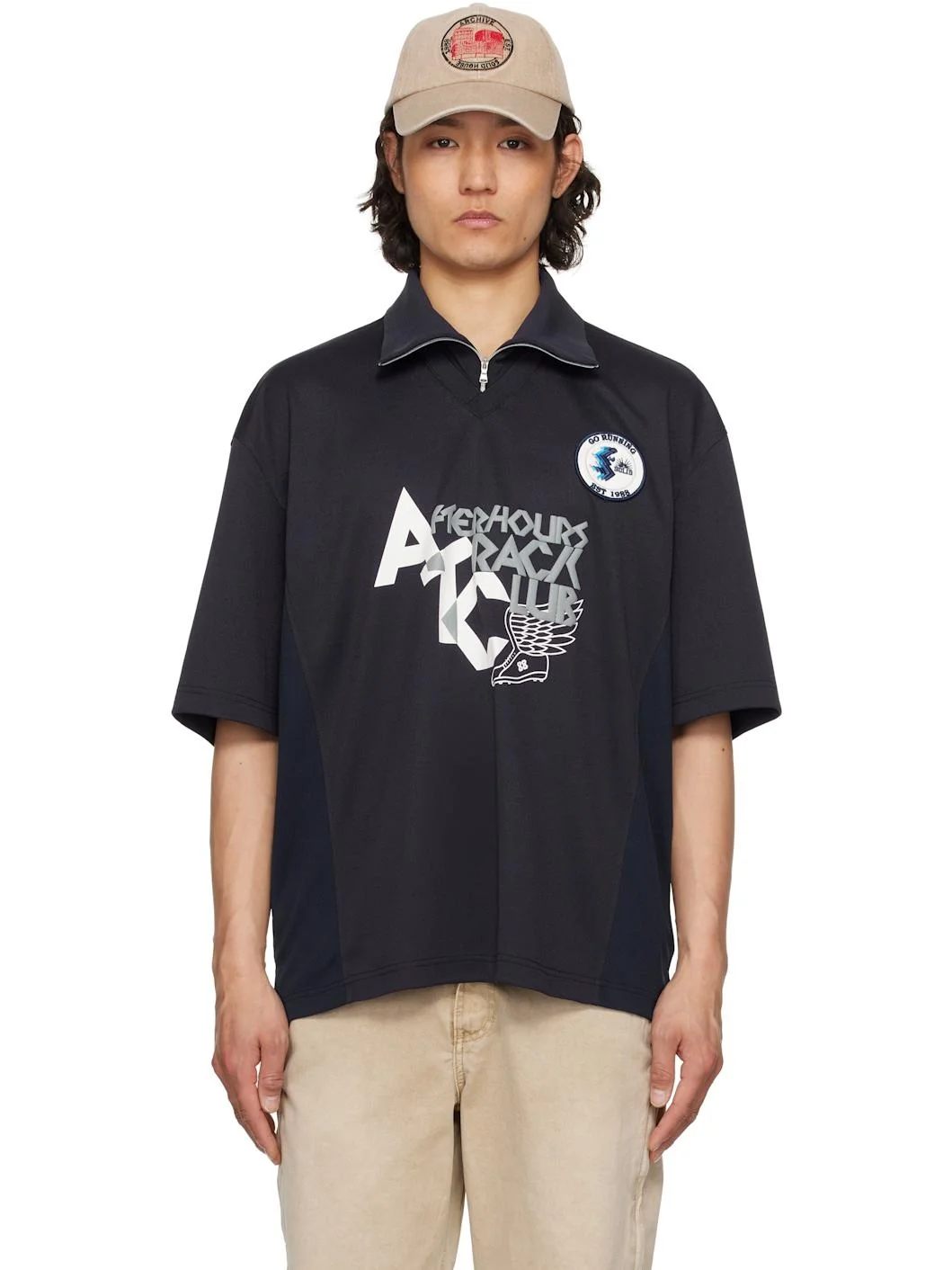 Navy 'After Hours Track Club' Zip Polo - 1
