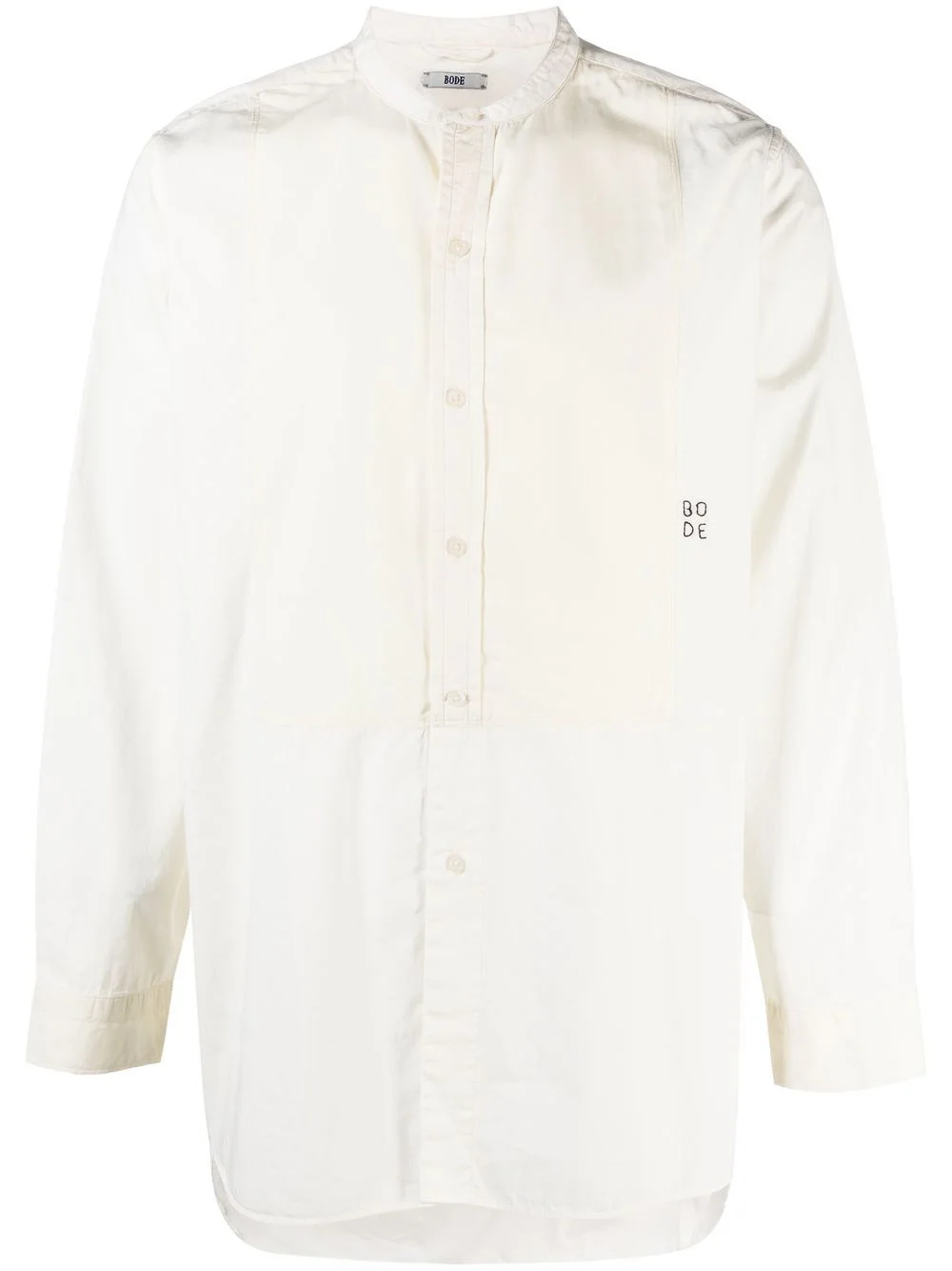 logo-embroidered collarless shirt - 1