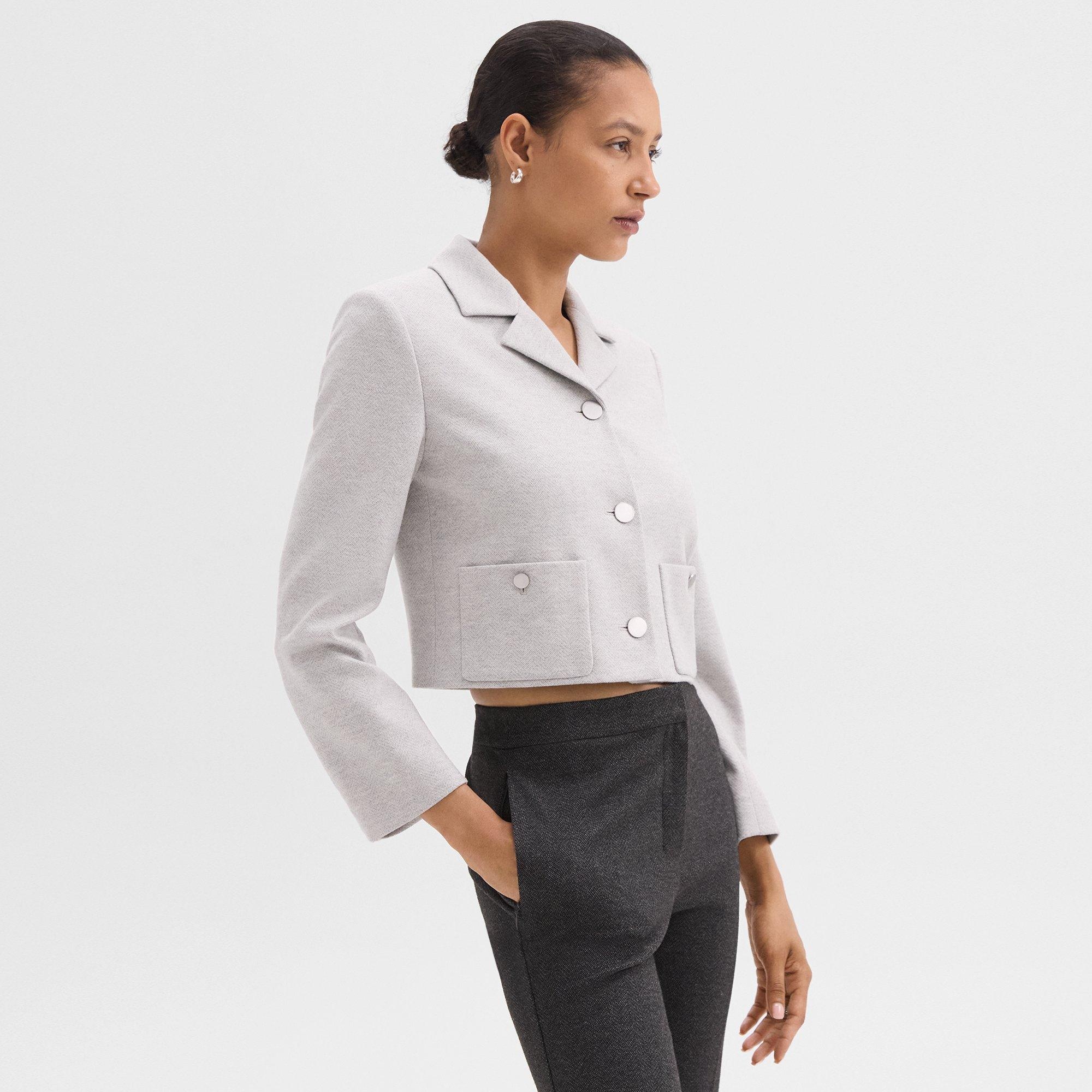 Boxy Patch Pocket Blazer in Herringbone Knit - 3