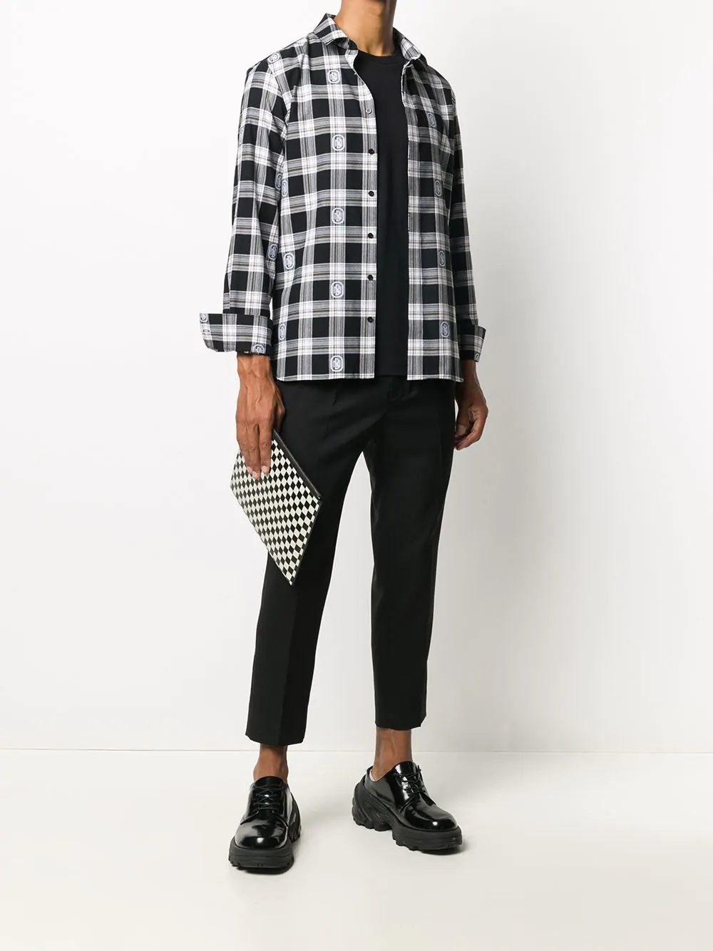 embroidered-logo checkered shirt - 2