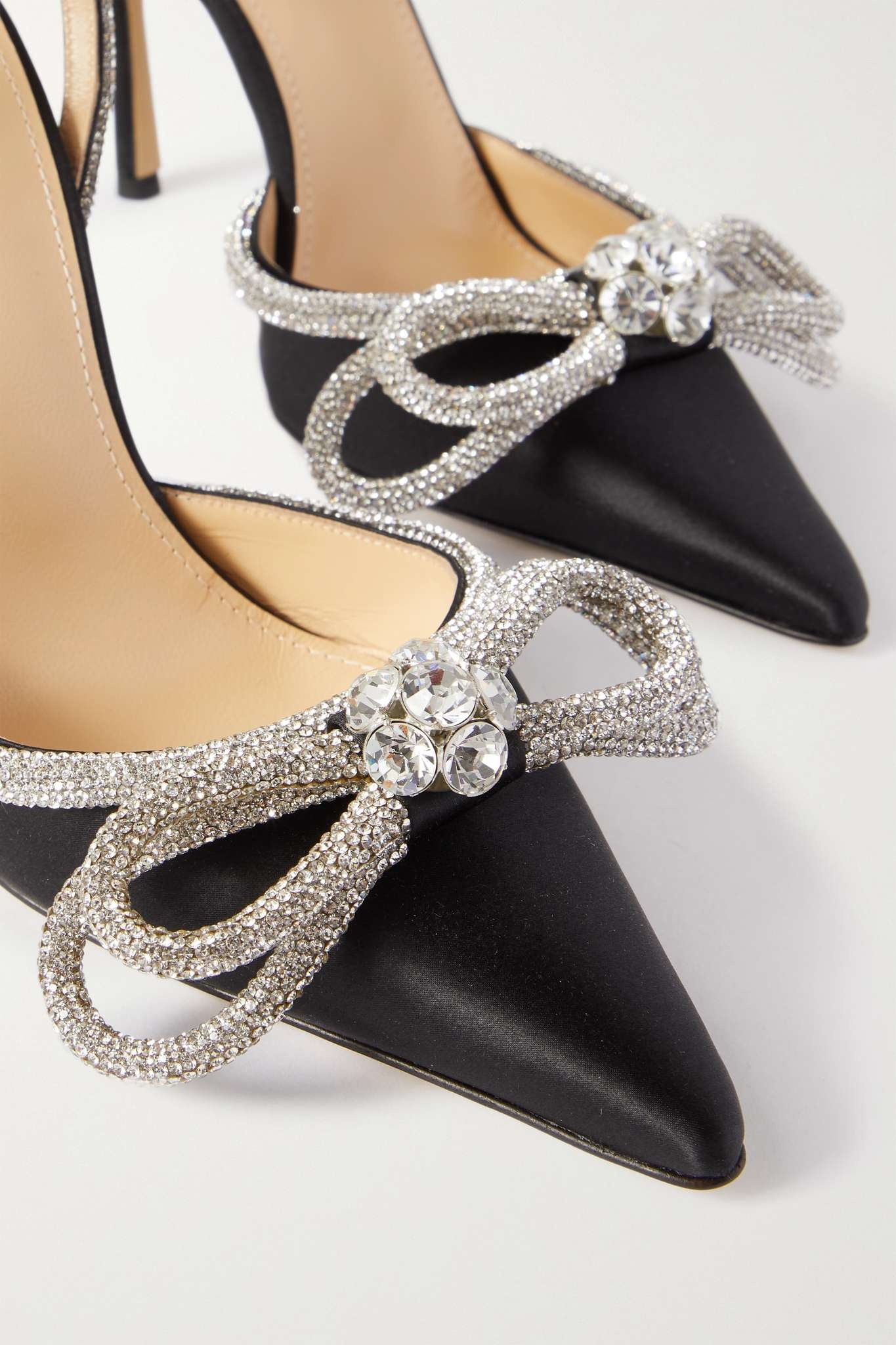 Double Bow crystal-embellished silk-satin point-toe pumps - 4