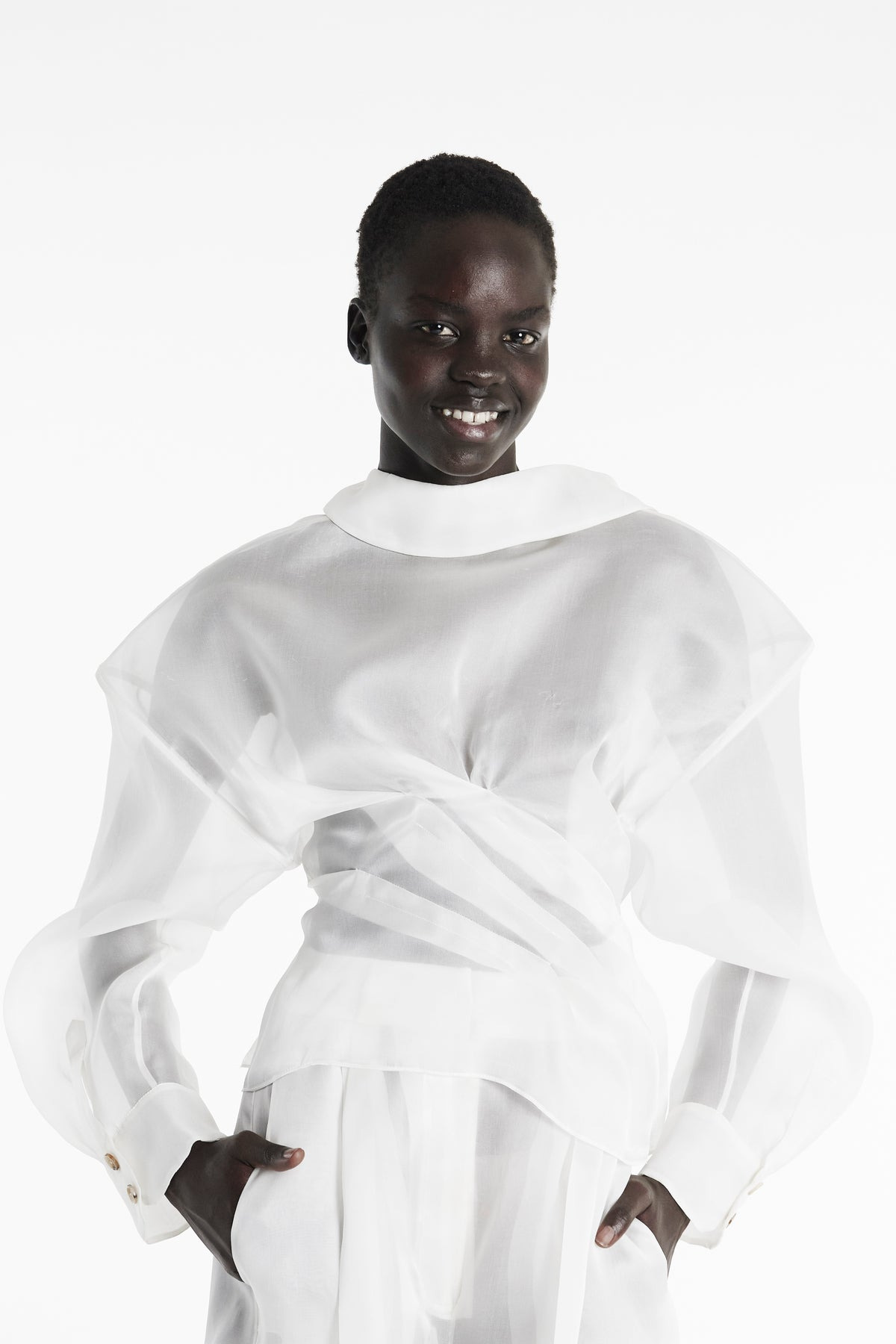 ORGANZA WIDE LEG PANTS WHITE - 10
