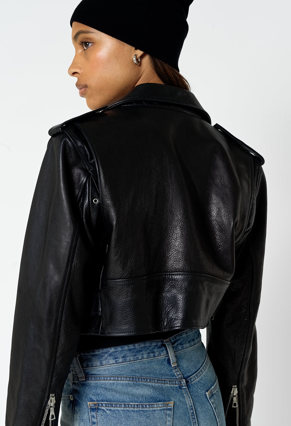 LEATHER CROPPED BIKER JACKET - 4