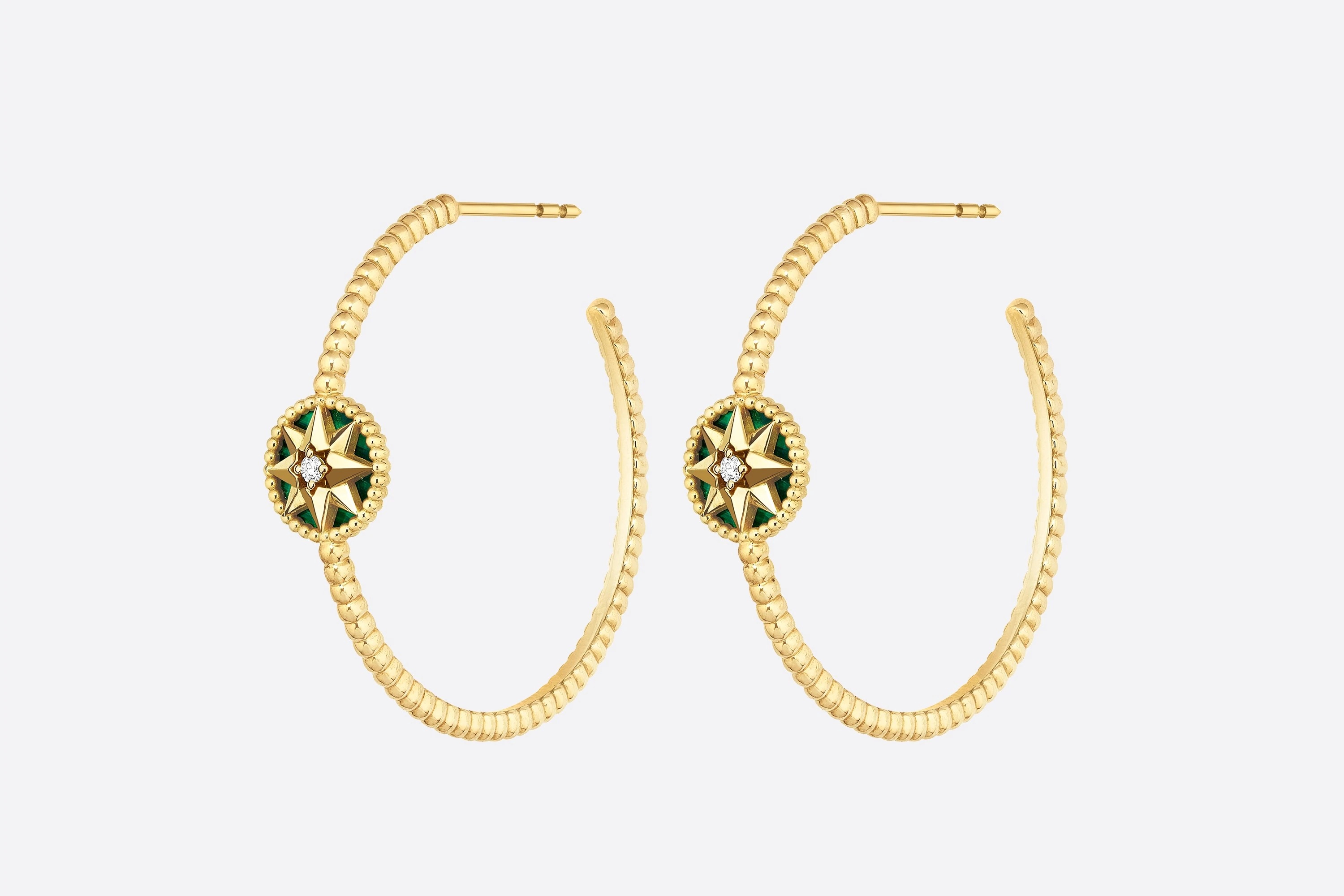 Rose des Vents earrings, 18K yellow gold, diamonds and malachite - 2