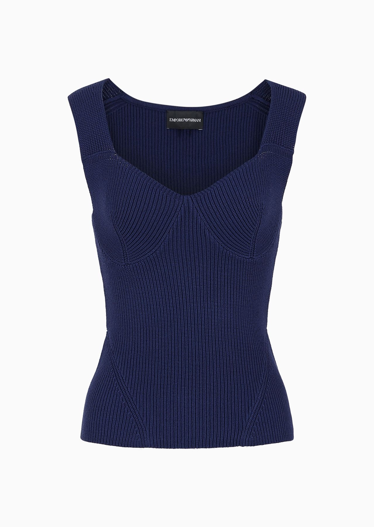 Corn-on-the-cob stitch knit top with contoured neckline - 1